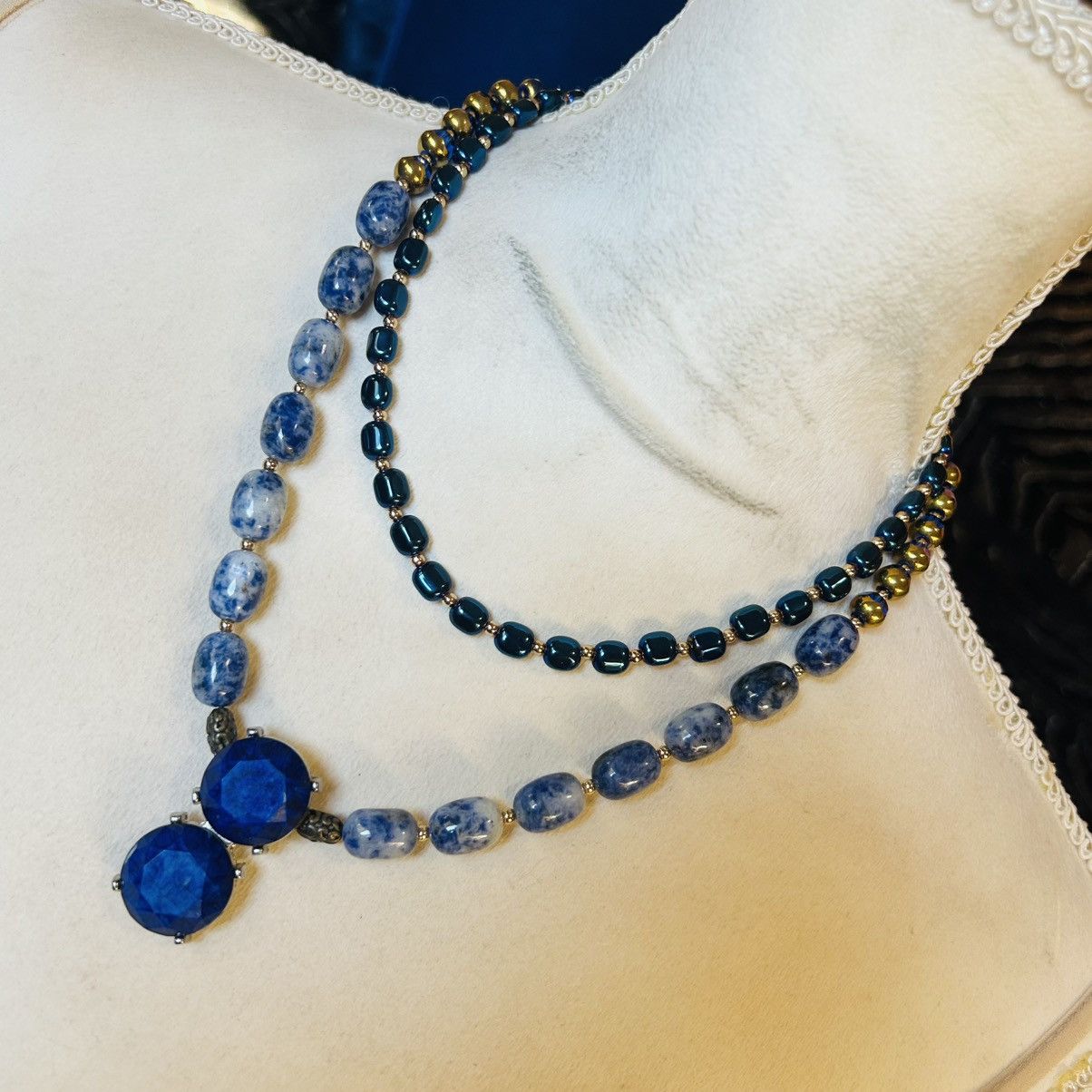 Handmade Handcrafted double strand oil slick di-cut glass necklace Size ONE SIZE - 1 Thumbnail