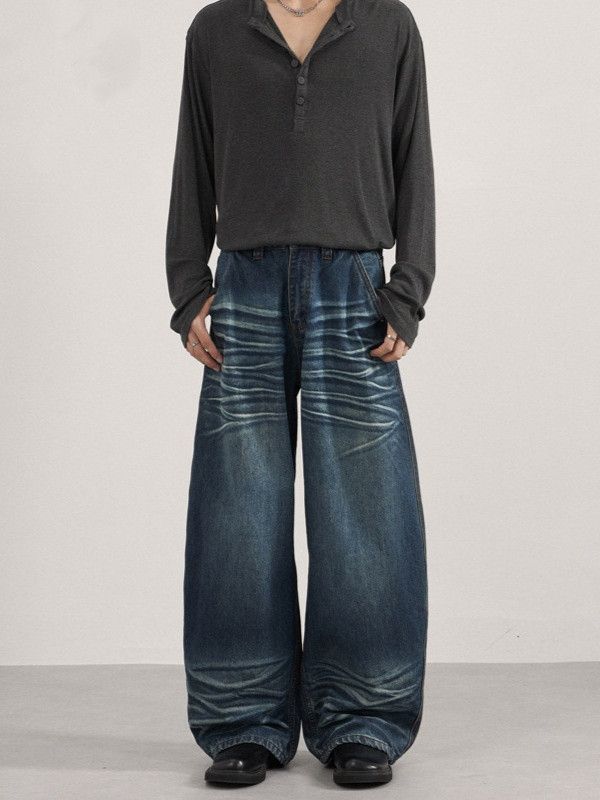 Japanese Brand American loose men's whisker loose-fitting curved jeans Size US 32 / EU 48 - 1 Thumbnail