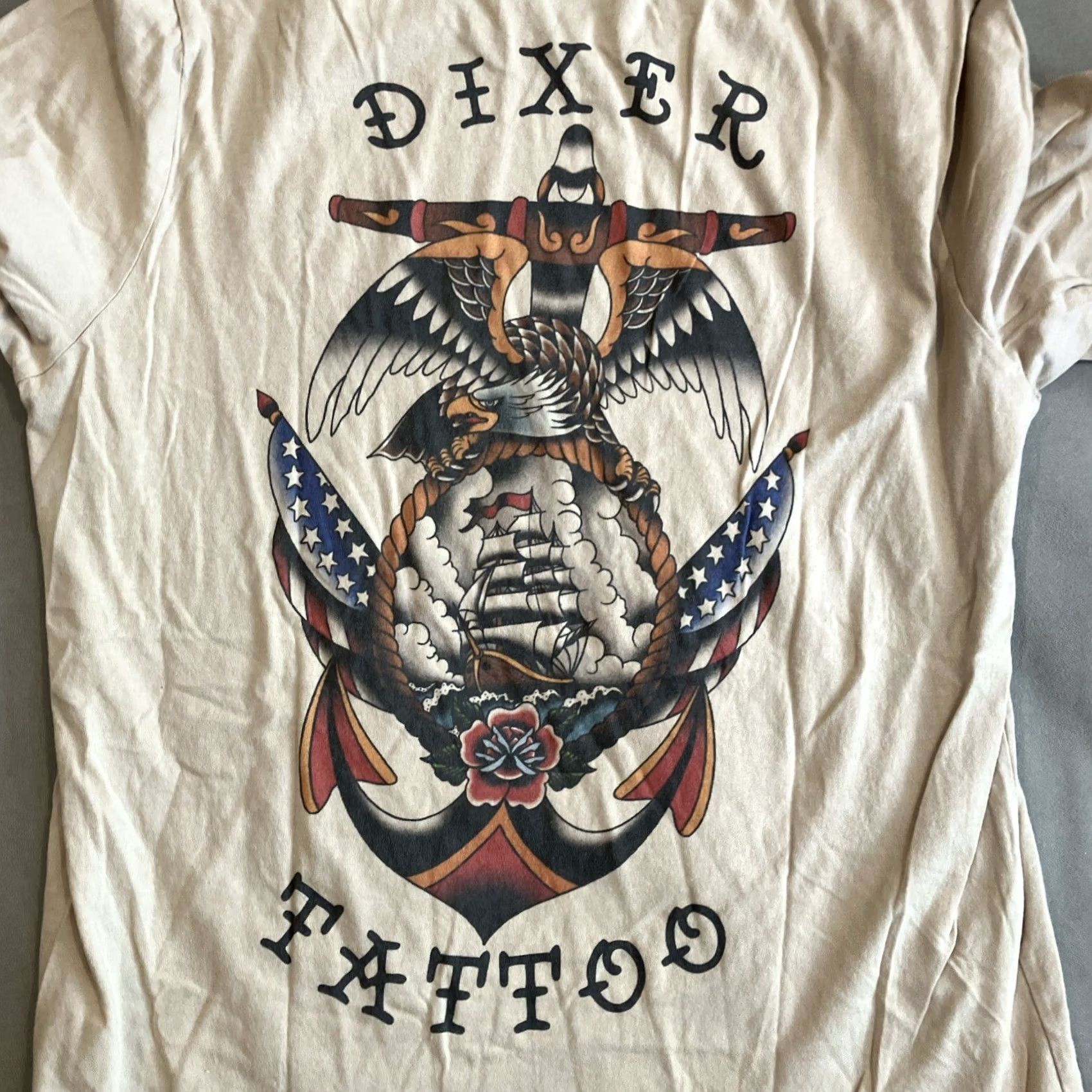 Vintage AWESOME - Dixer Tattoo Worldwide - Sailor Jerry - Double Sided Shirt - Large Beige Size US L / EU 52-54 / 3 - 5 Thumbnail