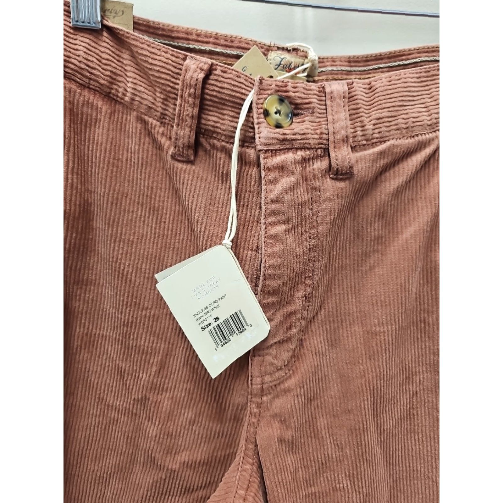 Faherty Faherty Pants Women's Regular 28 Pink Ankle Straight Inseam 31.5 Solid Cord Brownie (31x31.5) Size 28" / US 6 / IT 42 - 2 Thumbnail