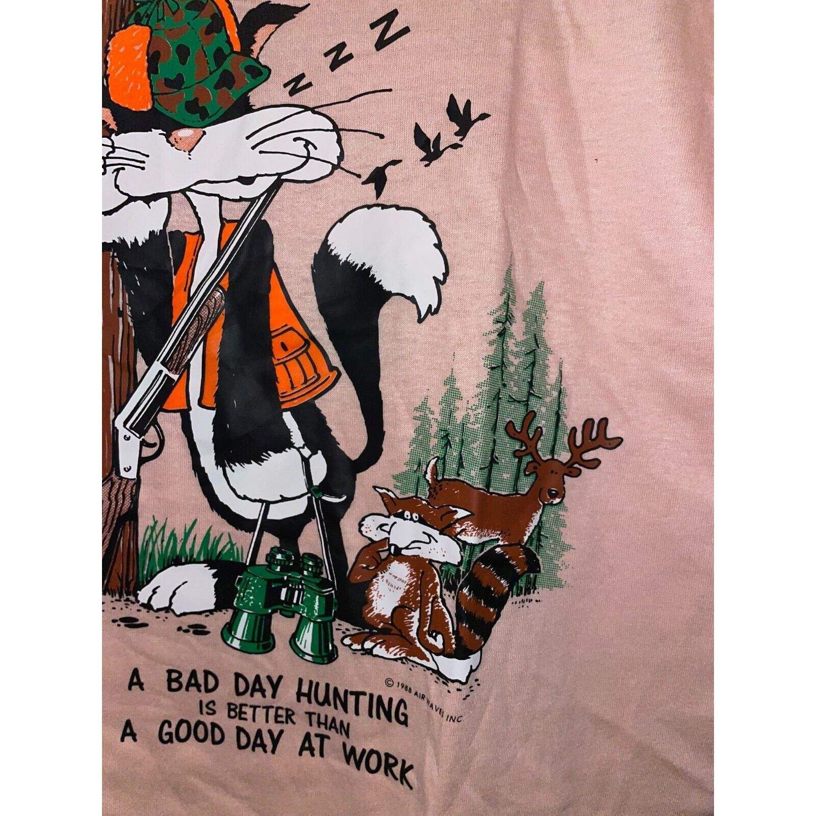Jerzees Vintage Hunting Shirt A Bad Day Hunt Animal Tee 1986 80s M Size US M / EU 48-50 / 2 - 5 Thumbnail