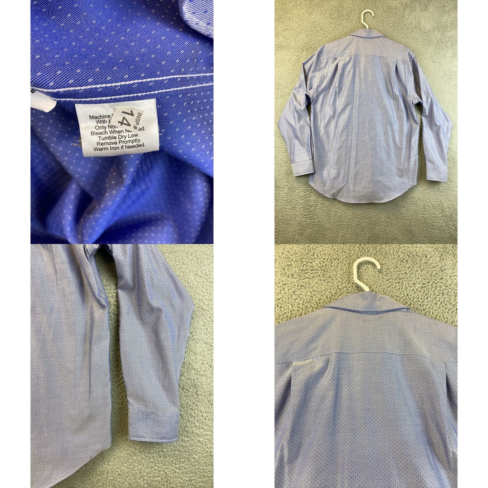 Joseph Abboud VINTAGE Joseph Abboud Dress Shirt Men L Blue Long Sleeve Button Cotton 80-8 Size 42R - 8 Thumbnail
