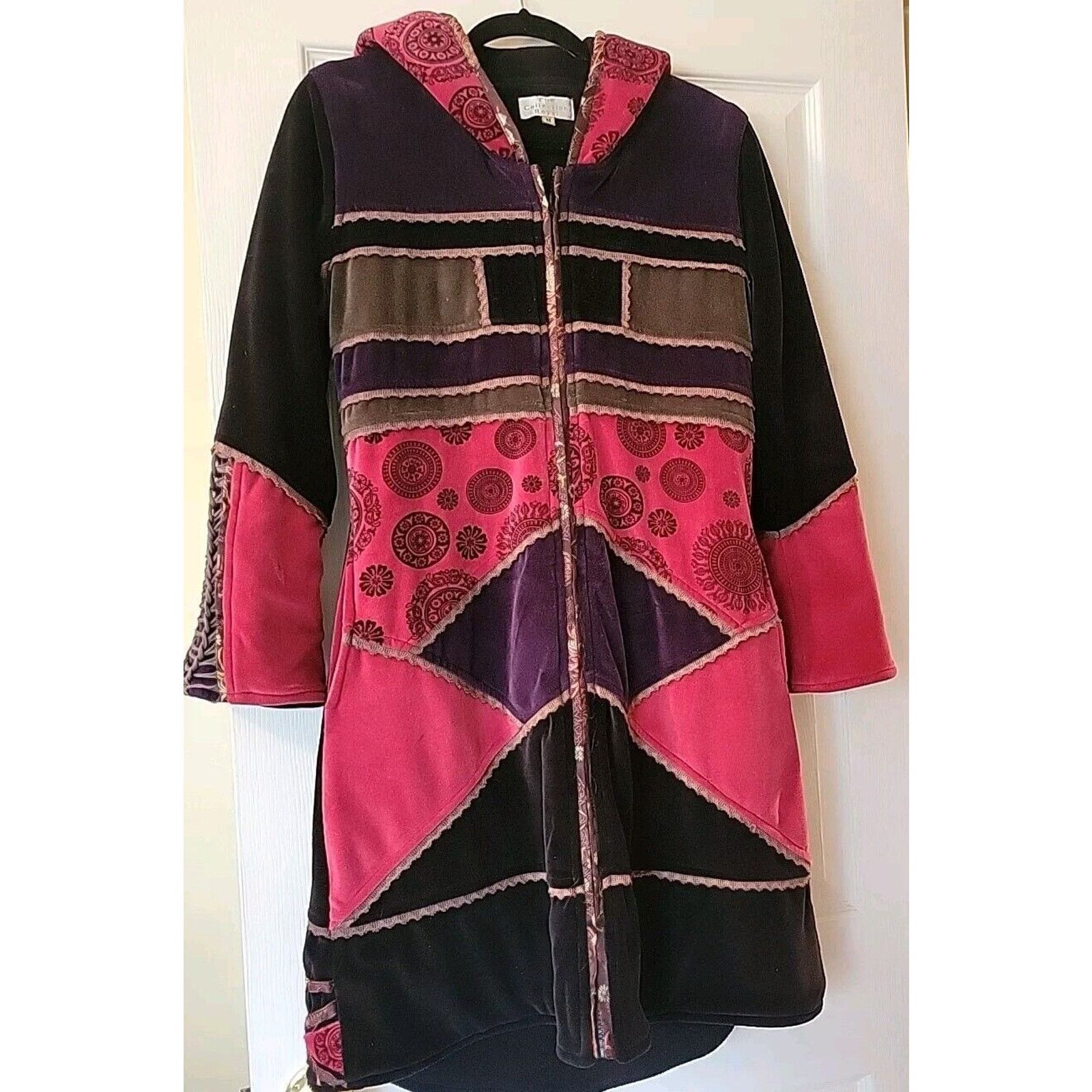 Other Collection Royal Red Purple Velvet Hooded Fleece Lined Boho Size M / US 6-8 / IT 42-44 - 1 Thumbnail