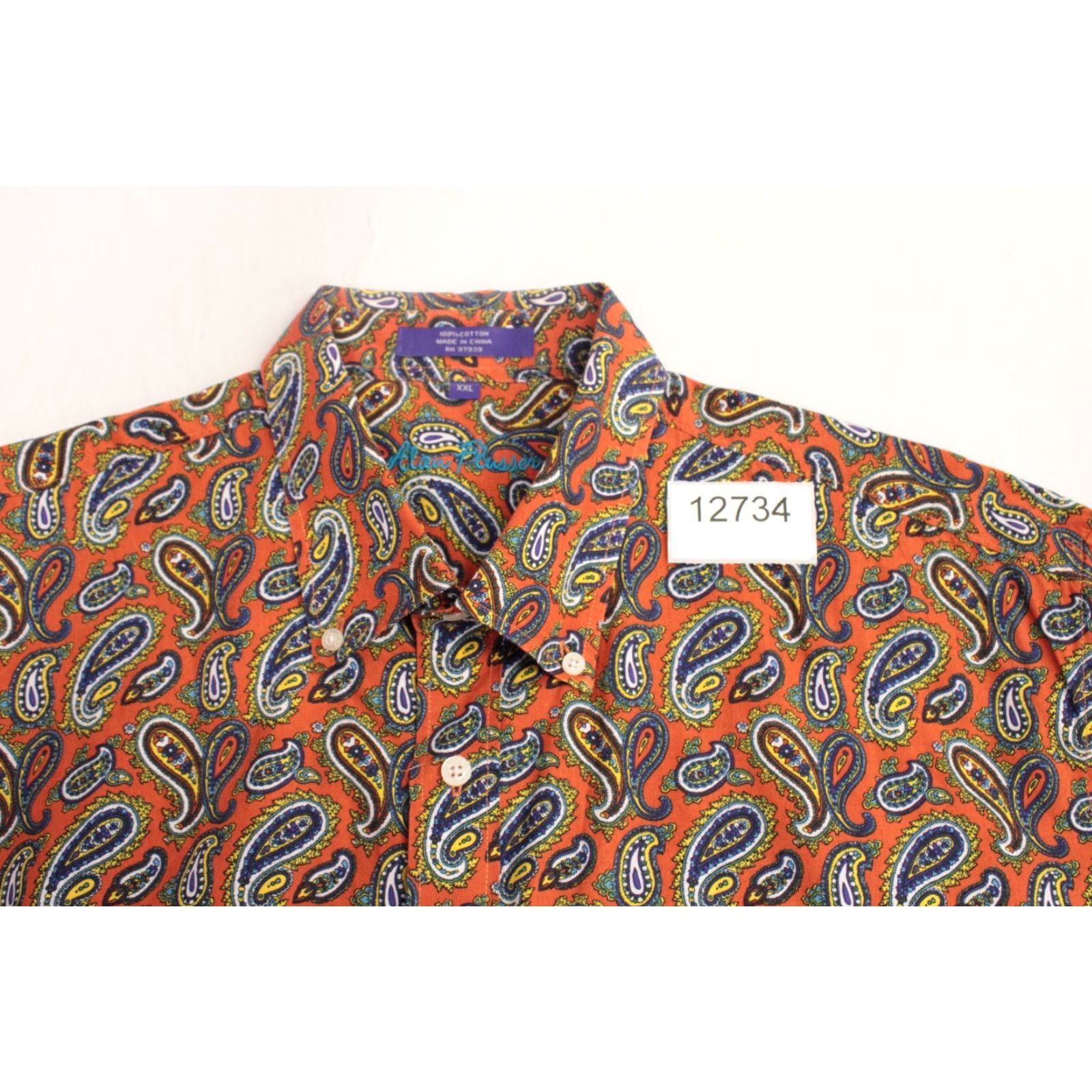 Vintage Alan Flusser Paisley Shirt Men's XXL Orange Short Sleeve Button-Up Preppy Loud Size US XXL / EU 58 / 5 - 5 Thumbnail