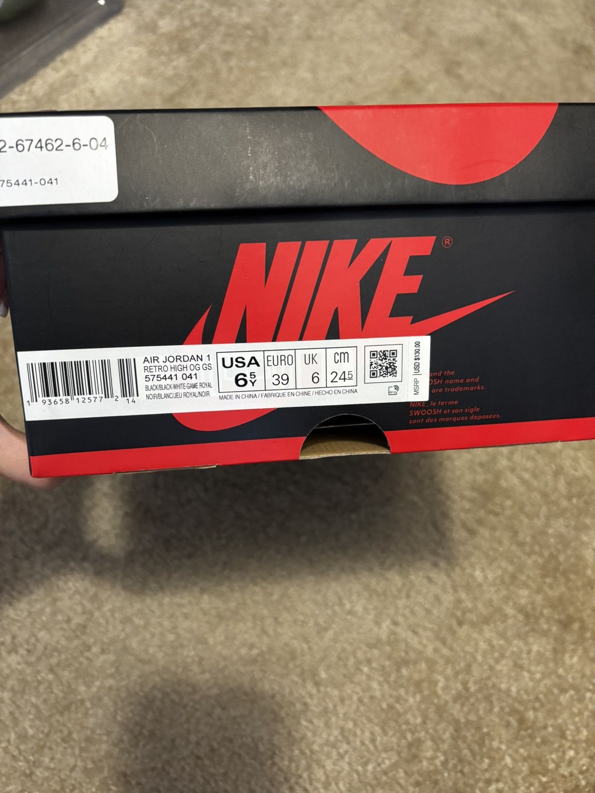 Nike Air Jordan 1 High Retro OG "Royal Toe" (GS/Juniors) (2020) Size US 6.5 / EU 39-40 - 8 Thumbnail
