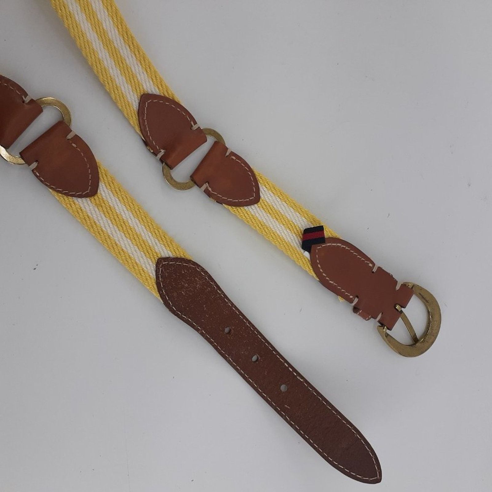 Tommy Hilfiger Tommy Hilfiger Striped Hub Yellow White Brown Leather Cotton Size ONE SIZE - 6 Thumbnail
