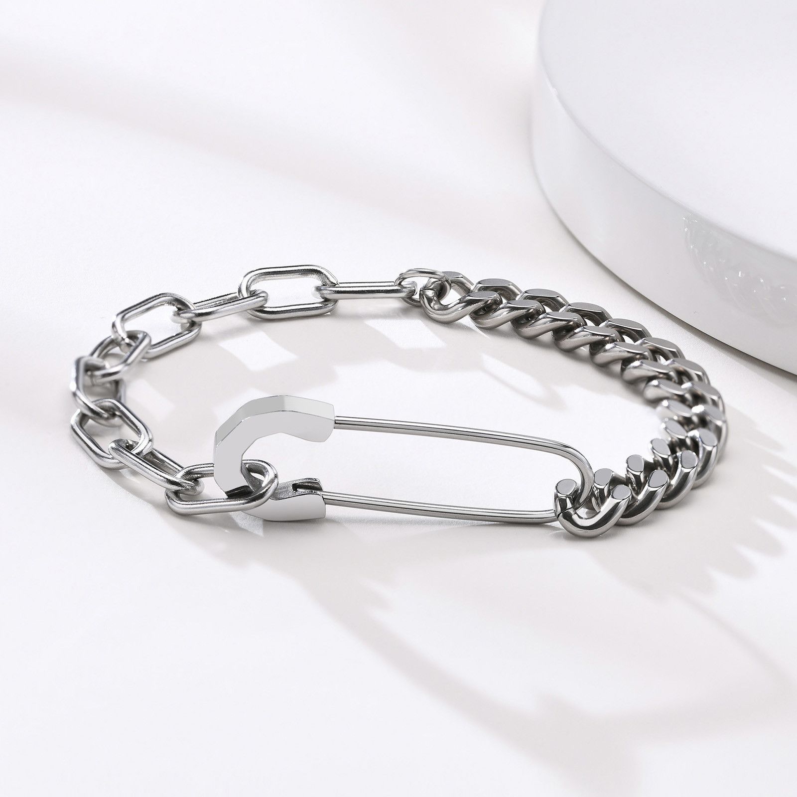 Other Steel Safety Pin with Half Cuban Chain Link Bracelet Size ONE SIZE - 5 Thumbnail