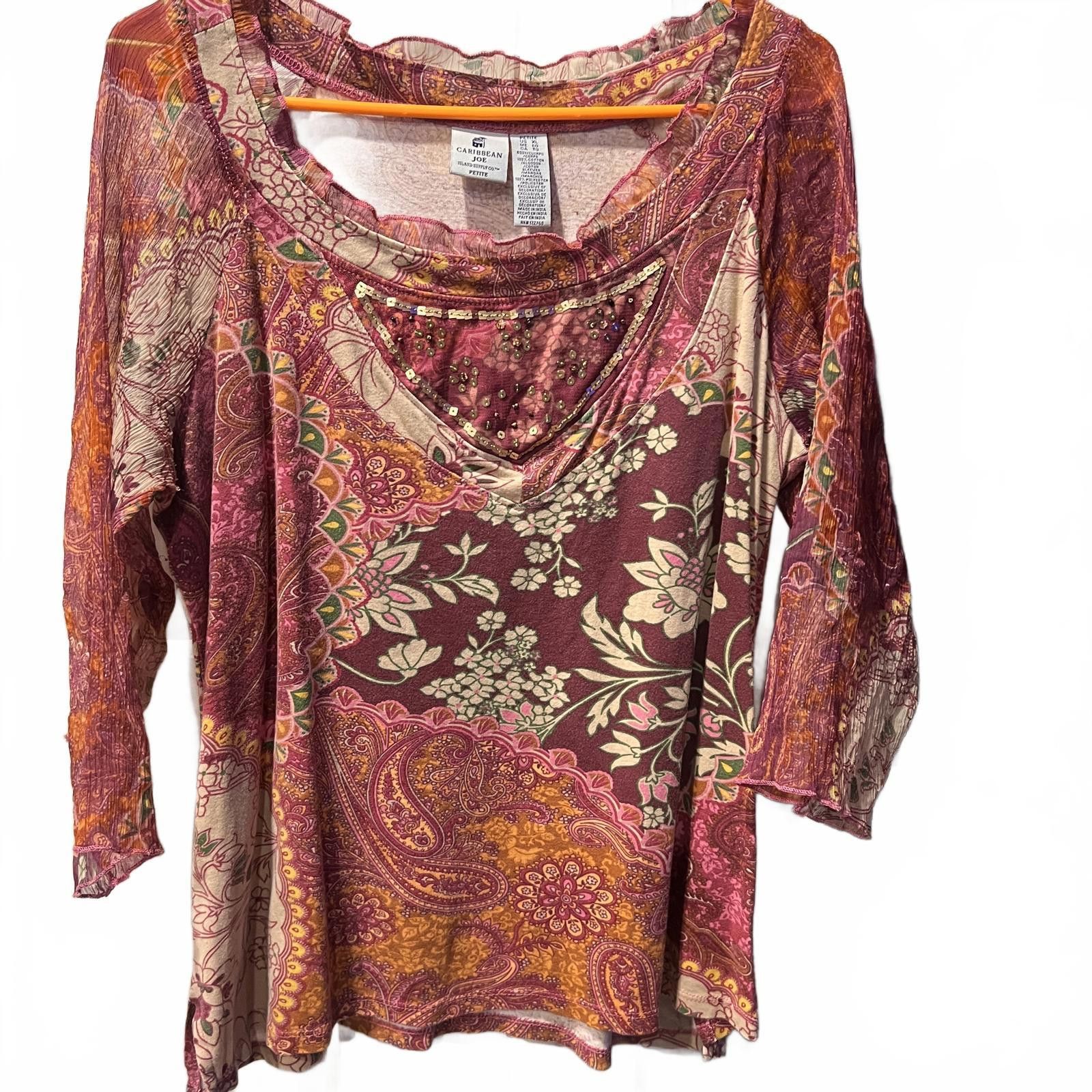 Other Caribbean Joe Petite Women's Tunic Top XL Size XL / US 12-14 / IT 48-50 - 2 Thumbnail