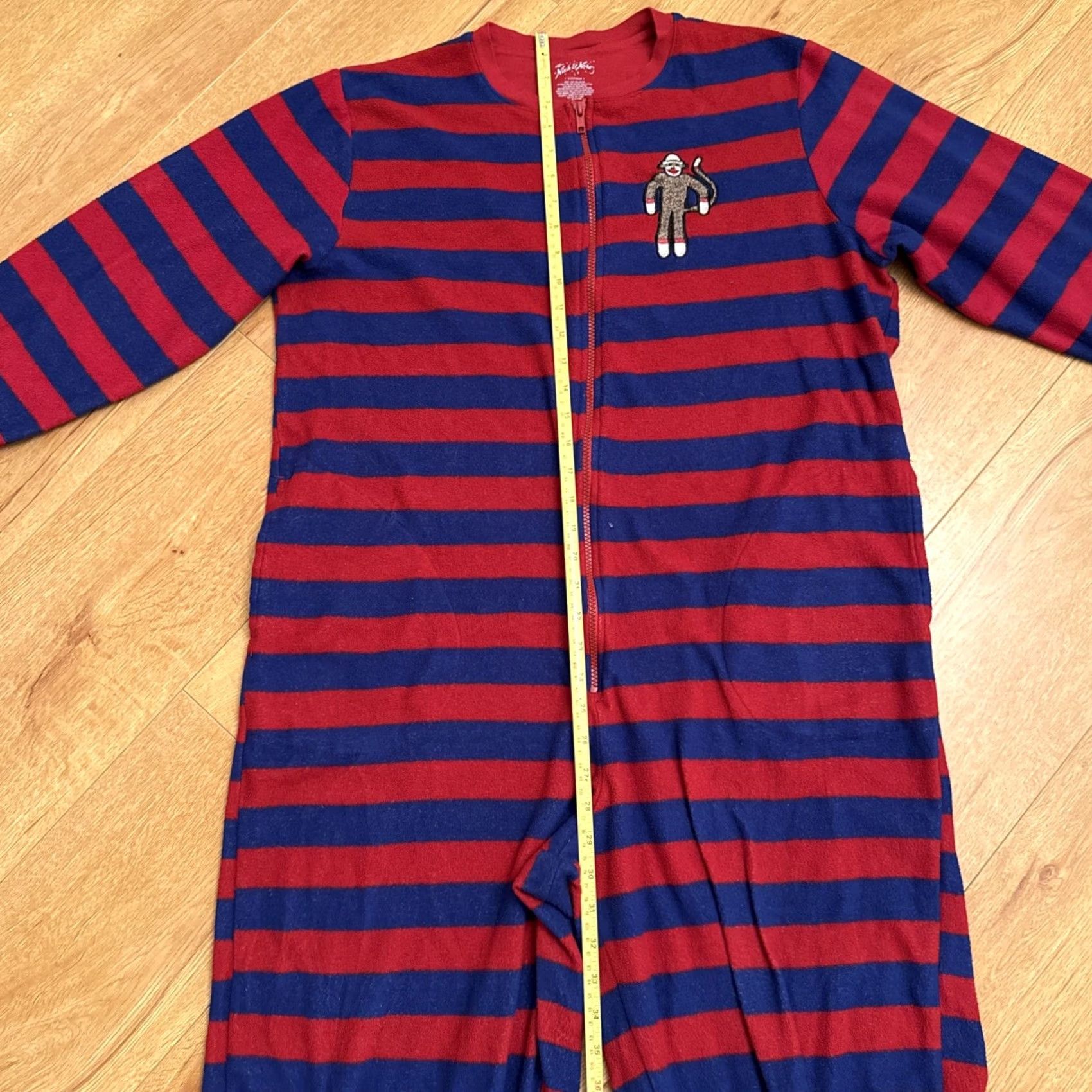 Vintage Nick & Nora Adult 1-Pc. Sock Monkey Fleece Footed Sleepwear Large Red & Blue Womens Boys Girls Mens Size L / US 10 / IT 46 - 6 Thumbnail