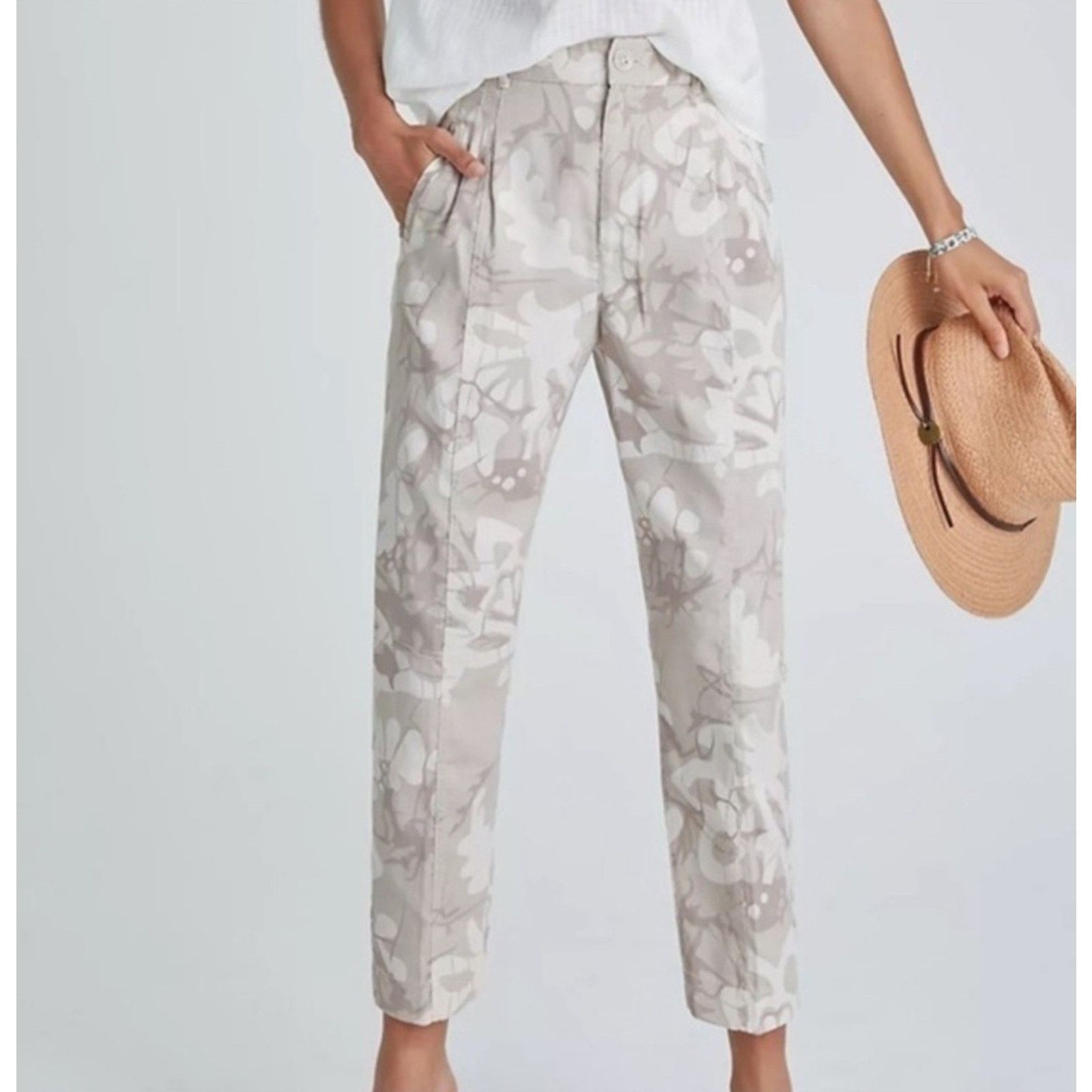 Anthropologie Anthropologie Pants Frannie Linen Blend Tapered Camo 20W Size 40" / US 18 - 2 Thumbnail