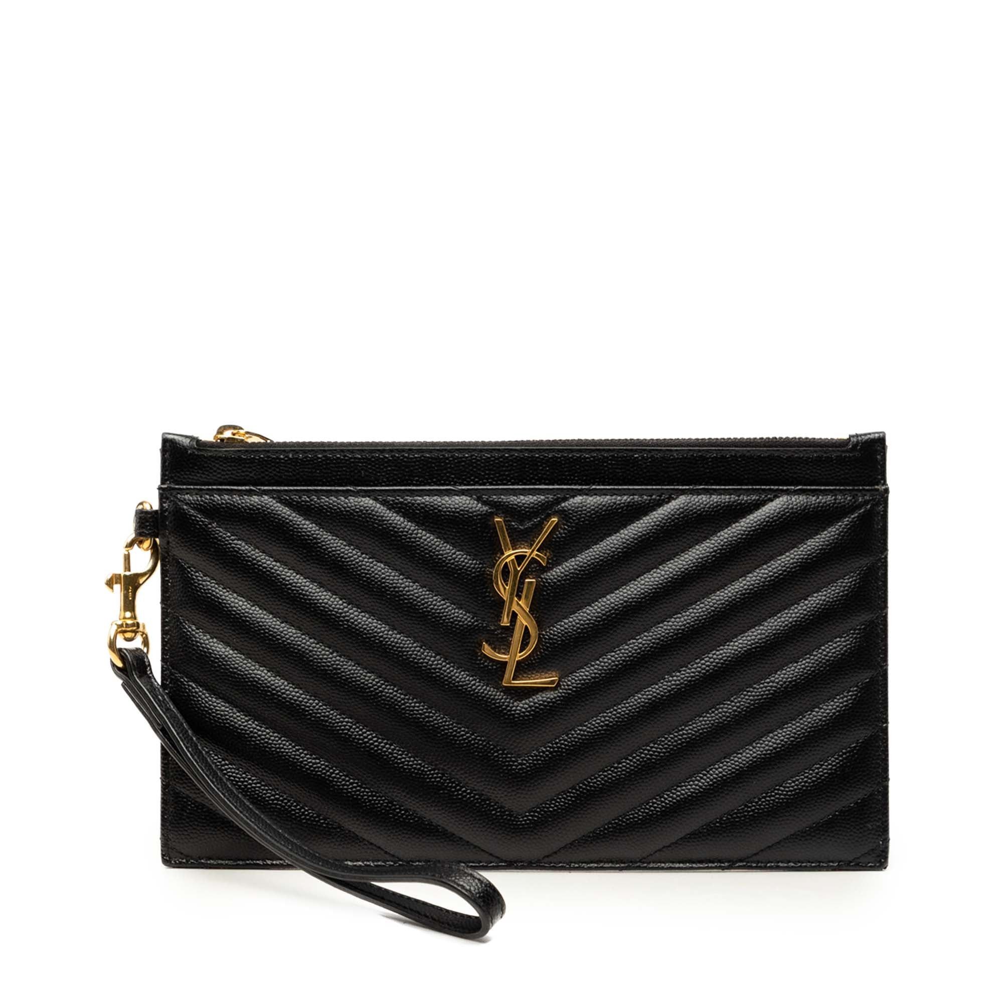 Saint Laurent Paris Grain De Poudre Matelasse Cassandre Zip Pouch Size ONE SIZE - 1 Thumbnail