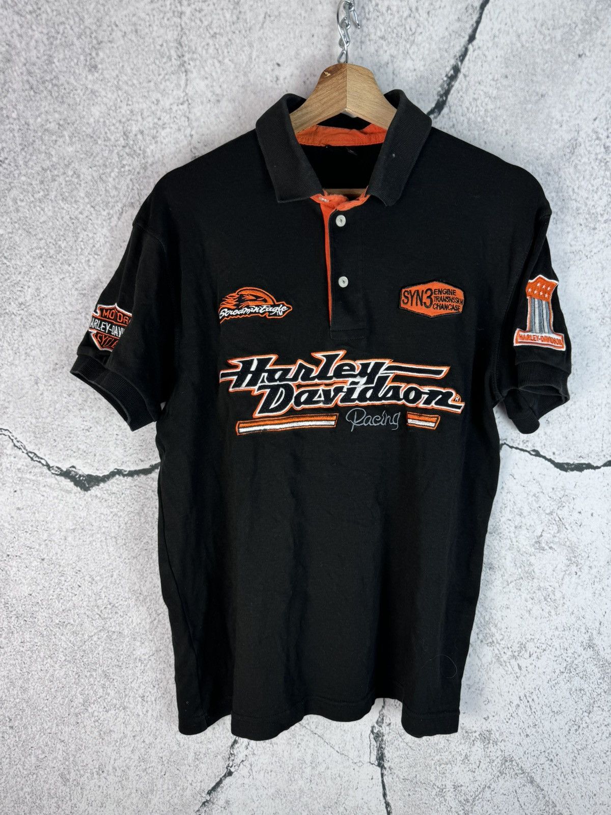Harley Davidson Vintage Harley Davidson Motorcycle Sleeve Polo Shirt Size US M / EU 48-50 / 2 - 1 Thumbnail