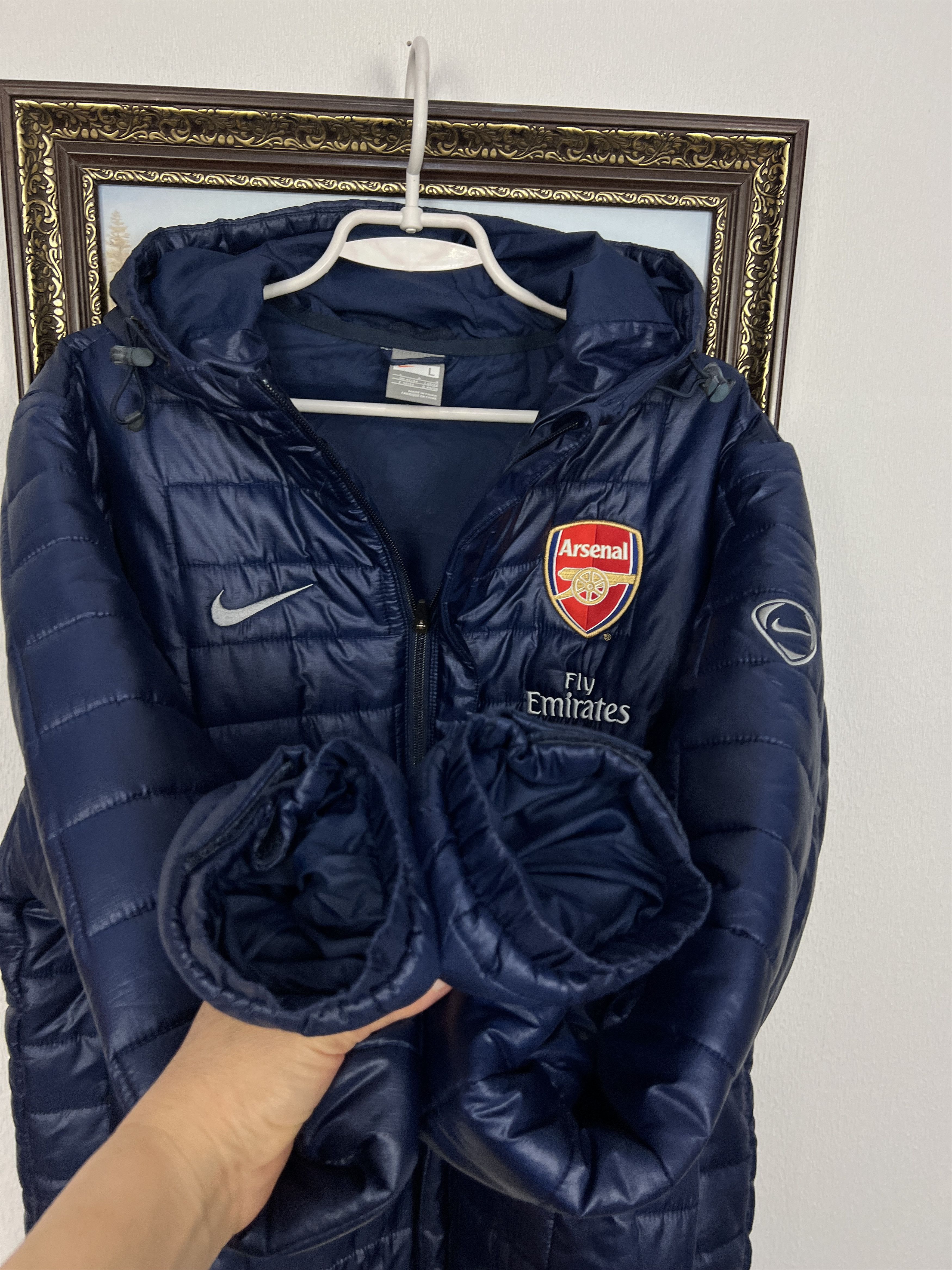 Nike Vintage Arsenal Football Padded Hooded Jacket Soccer Gunners Size US L / EU 52-54 / 3 - 8 Thumbnail