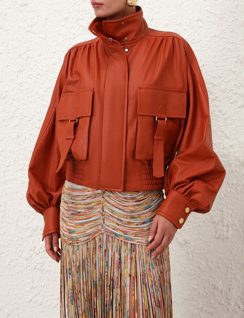 Zimmermann oc11z0725 Illustration Leather Jacket in Red Size L / US 10 / IT 46 - 2 Thumbnail