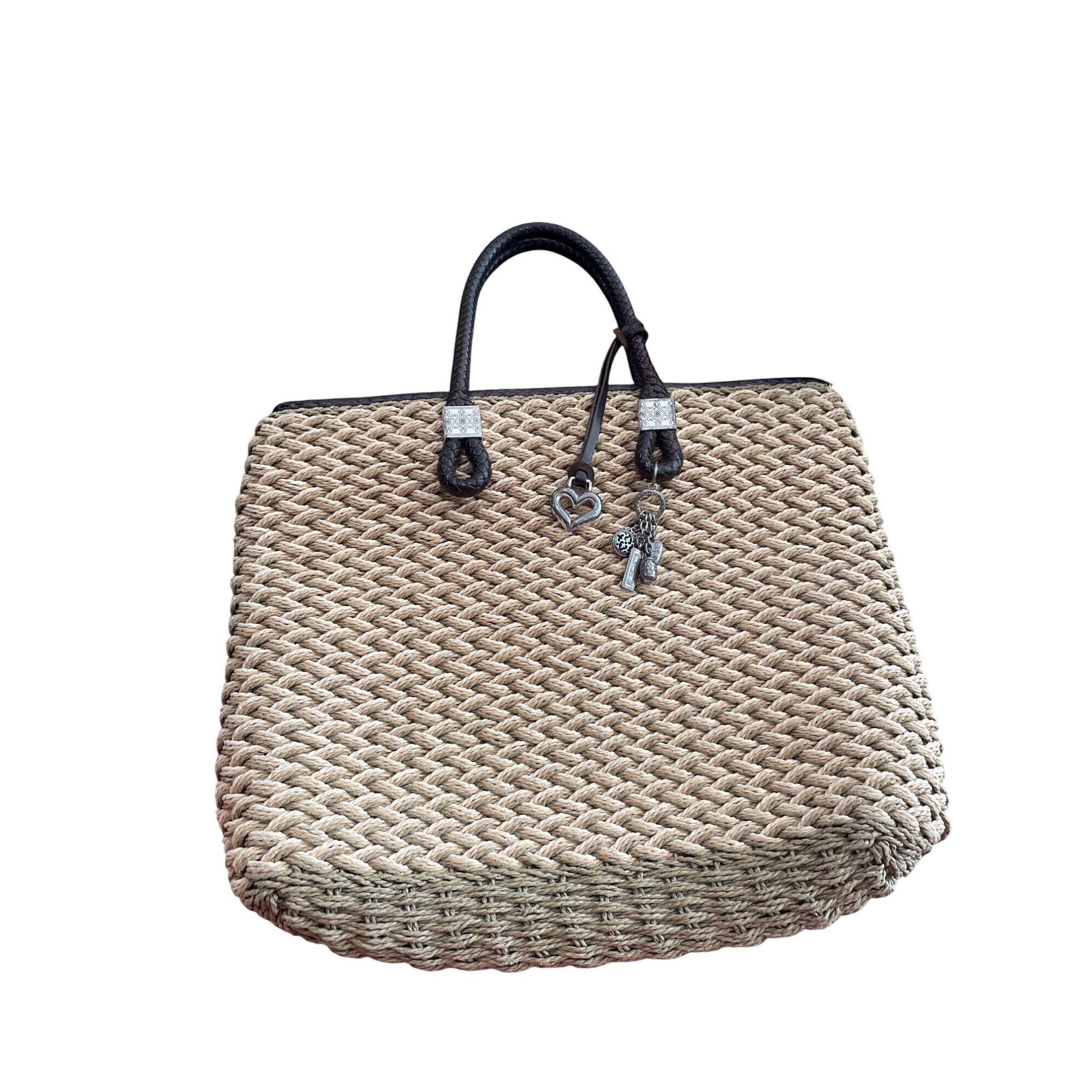 Brighton Brighton womans brown woven Straw leather charmed hand Bag S Size ONE SIZE - 1 Thumbnail