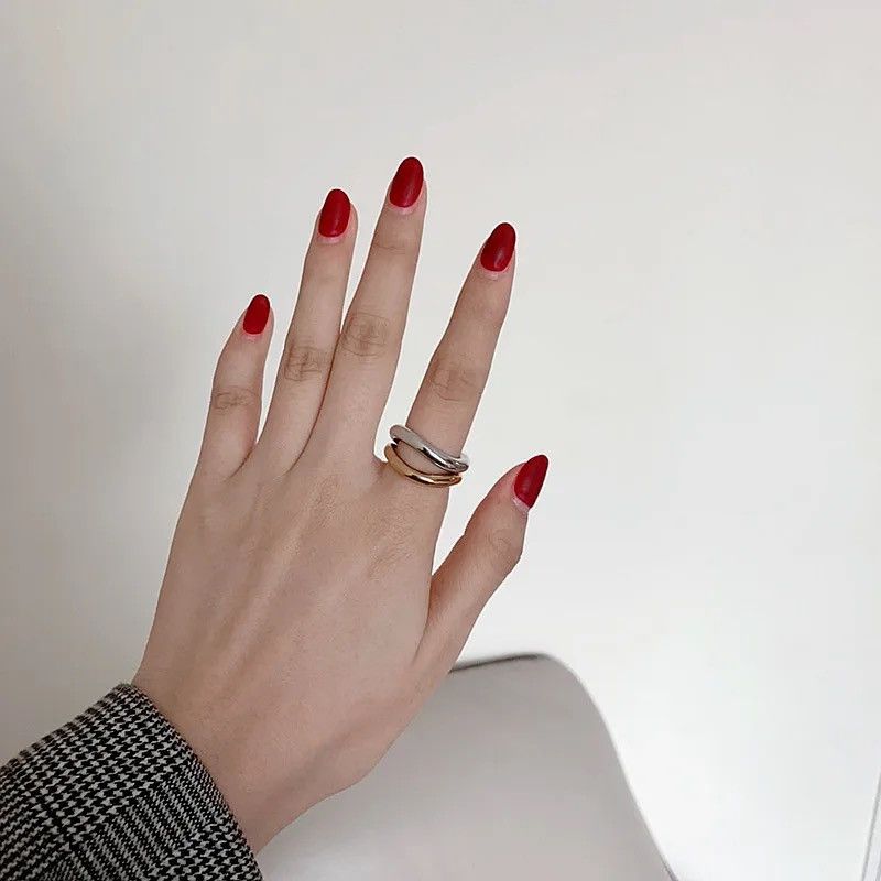 Jewelry Metallic Glossy Wavy Curve Irregular Couple Ring Size ONE SIZE - 6 Thumbnail