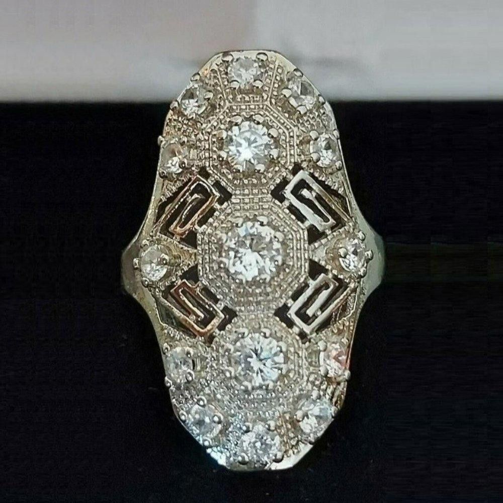 Designer Vintage 925 Sterling Silver European Cut Art Deco Ring Size ONE SIZE - 1 Thumbnail