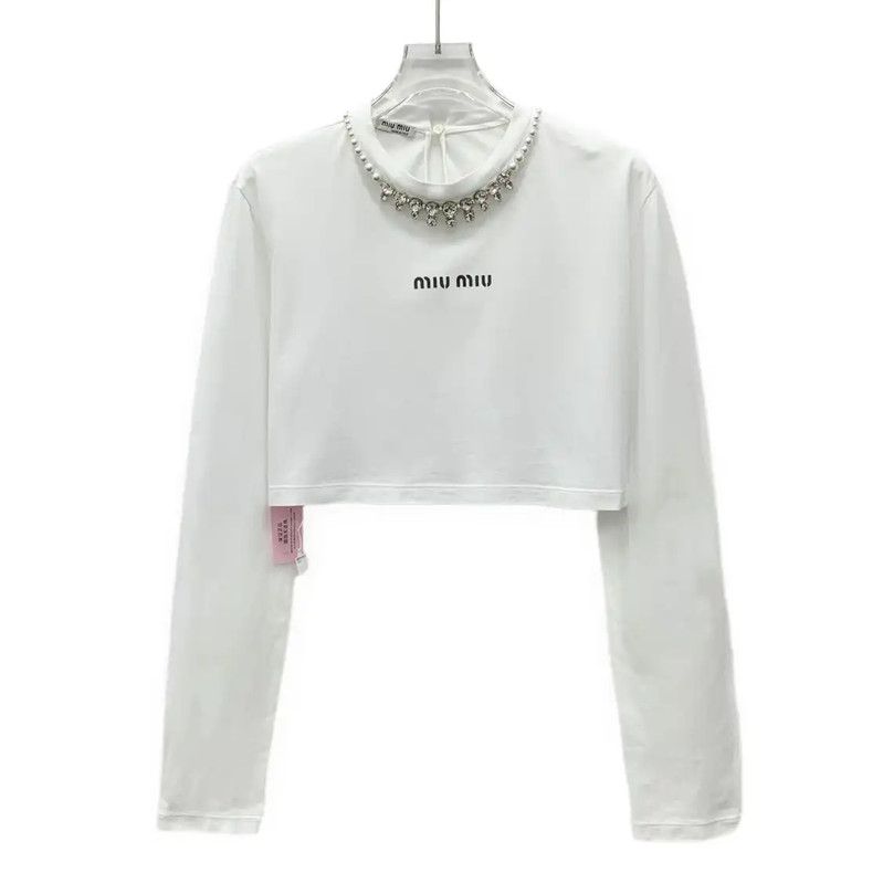 Miu Miu Miu Miu Women's Cropped White T-Shirt 0089 Size XS / US 0-2 / IT 36-38 - 1 Thumbnail