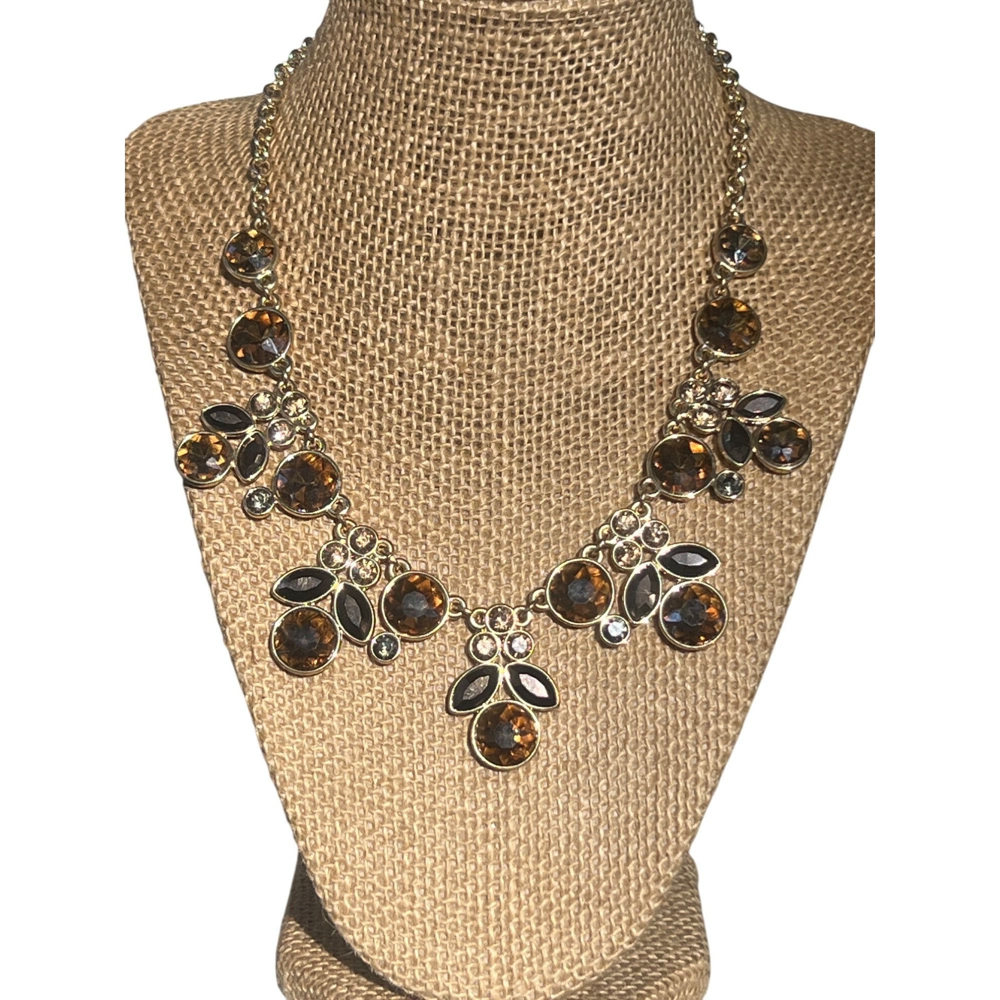 Liz Claiborne Liz Claiborne Gold Tone Bib Statement Necklace Brown Faceted Size ONE SIZE - 1 Thumbnail