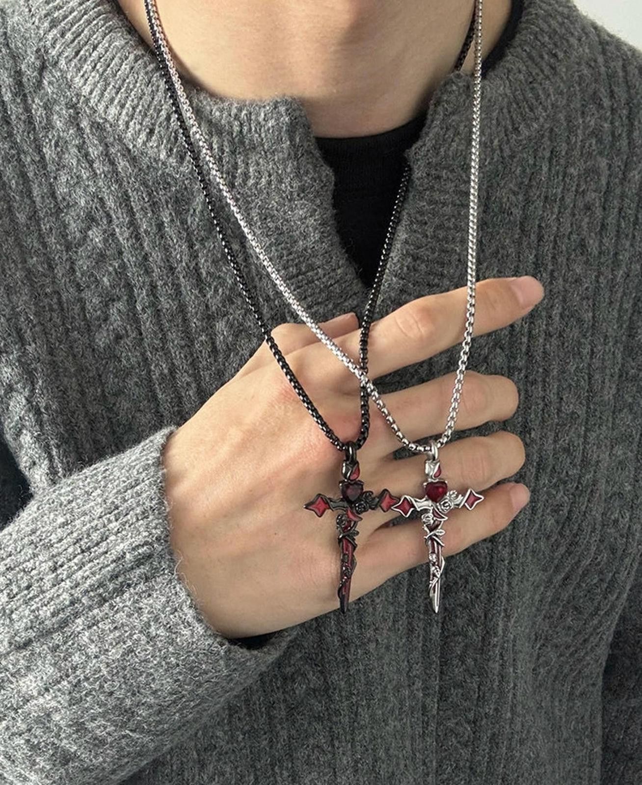Jewelry RED Cross Pendant Necklaces, Gothic Style Size ONE SIZE - 1 Thumbnail