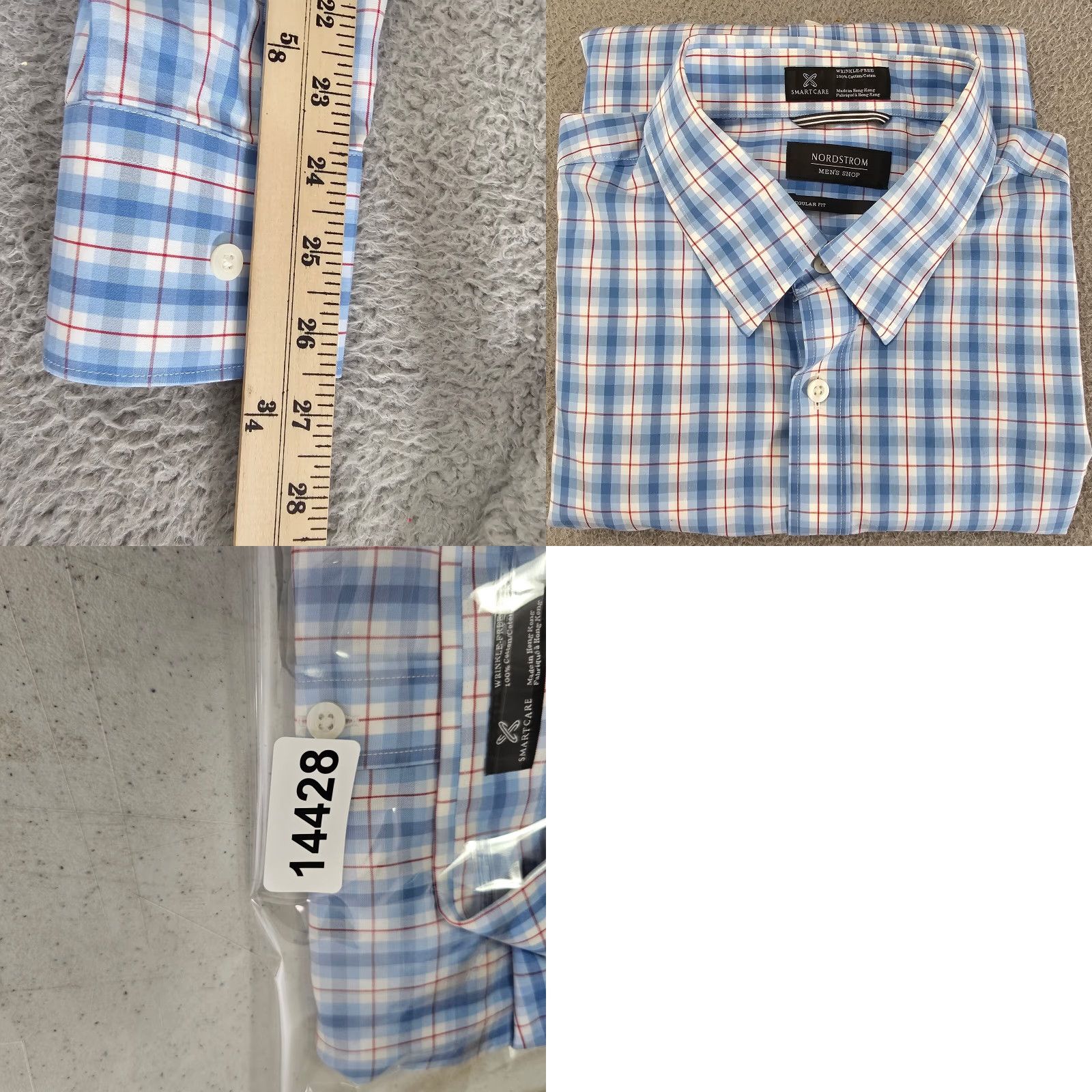 Nordstrom Nordstrom Dress Shirt Mens Large Blue Check Regular Fit Long Sleeve Woven Collared Button Cuff Pockets Size 42R - 8 Thumbnail