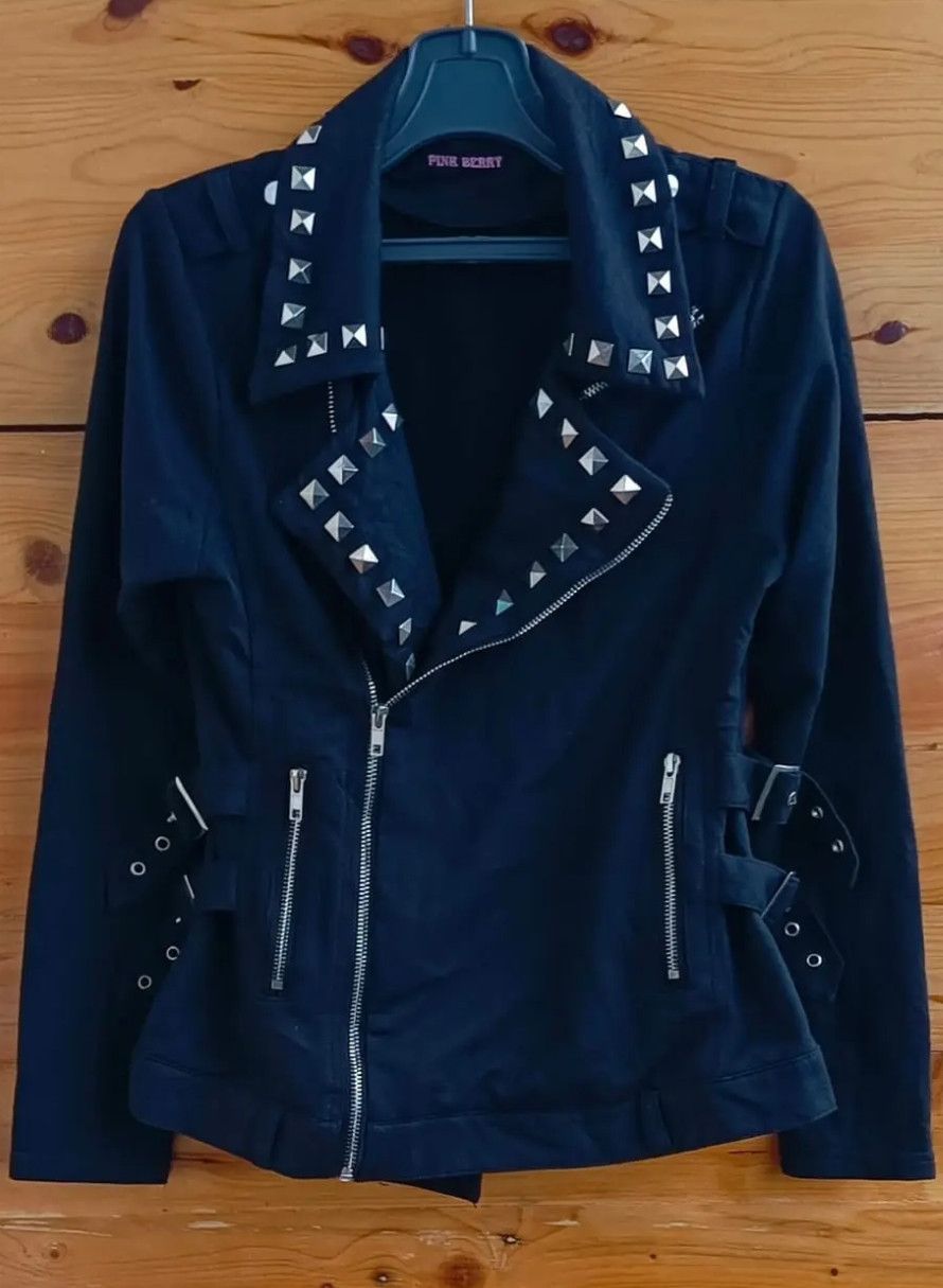 20471120 × Hysteric Glamour × Japanese Brand Big Skulls - Pink Berry Studded Punk Rock Jacket Size M / US 6-8 / IT 42-44 - 2 Thumbnail