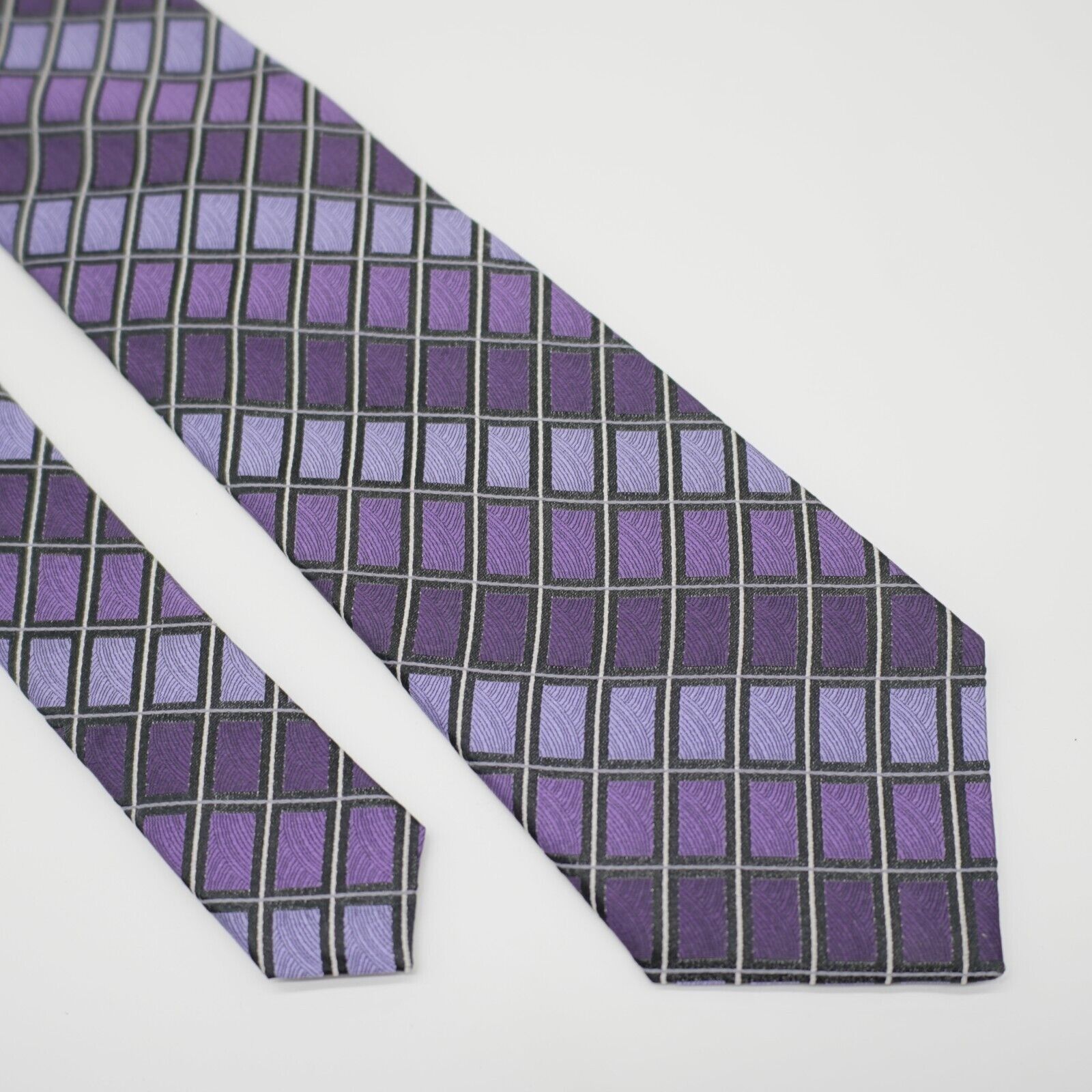Pronto Uomo Pronto Uomo Gradient Purple Check Jacquard Woven Silk Tie Size ONE SIZE - 1 Thumbnail