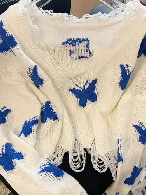 Japanese Brand Deeptown Korean Fashion Graphic Knitted Sweater Size ONE SIZE - 7 Thumbnail
