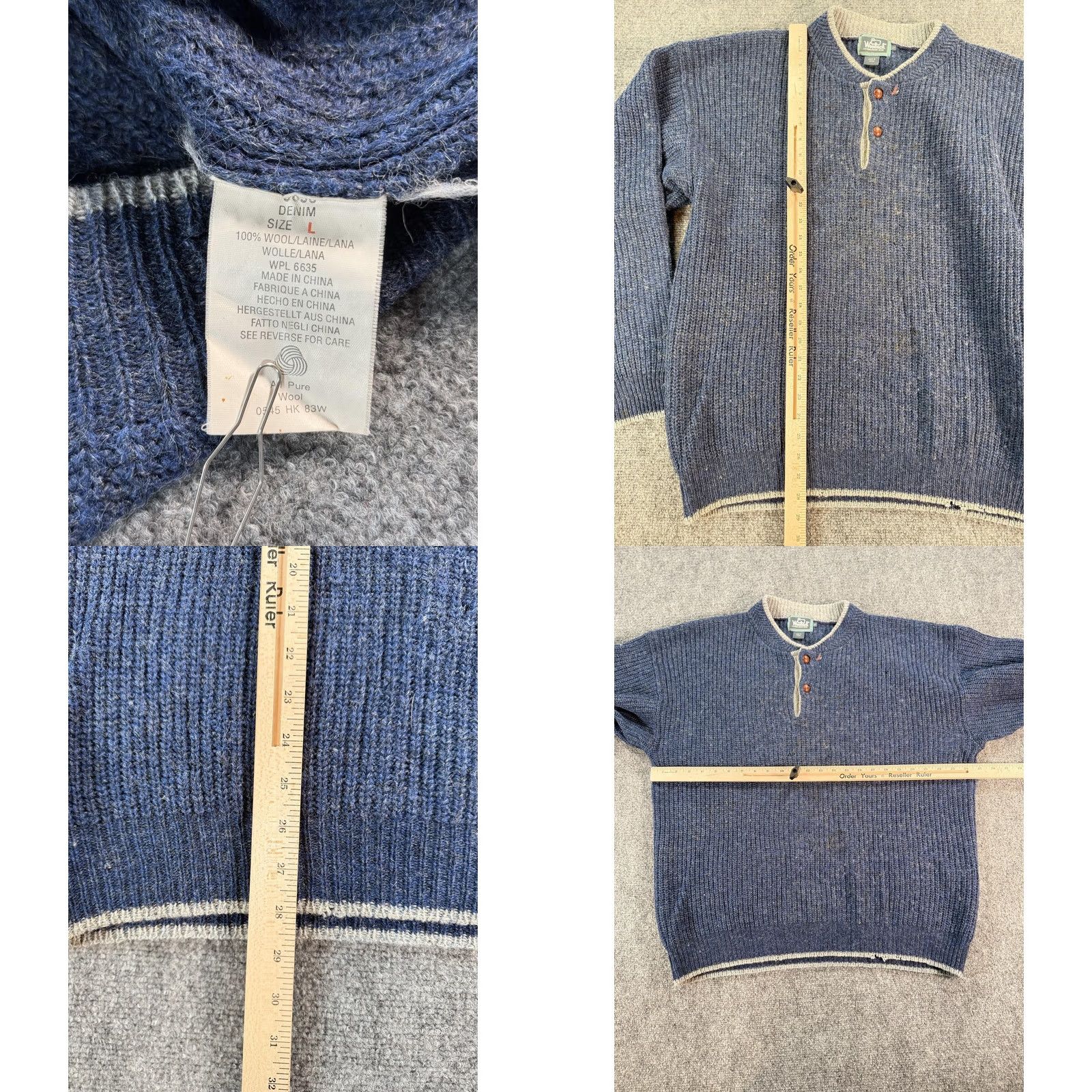 Vintage VINTAGE Woolrich Sweater Mens Large Blue Wool Henley Pullover Rib Knit Buttons Size US L / EU 52-54 / 3 - 8 Thumbnail