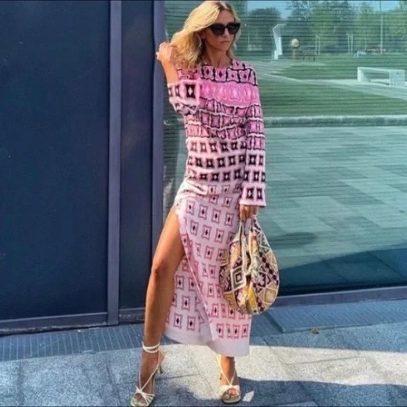 Zara Zara Pink Geometric Print Long Sleeve Resort Travel NWT Size XS / US 0-2 / IT 36-38 - 2 Thumbnail