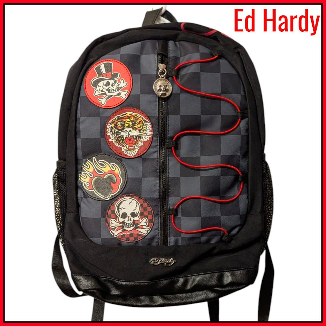 Ed Hardy New ED HARDY Checkered Backpack Skull Patches Size ONE SIZE - 1 Thumbnail