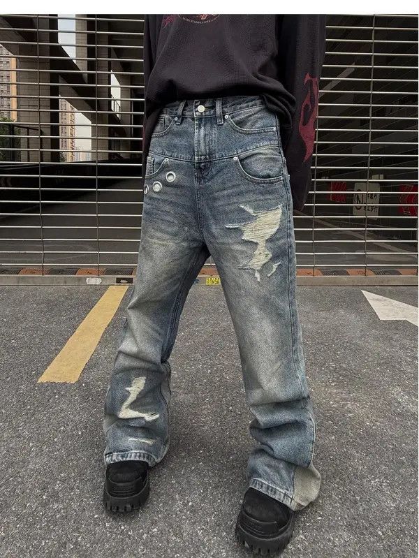 Jean Kotomi x Rena Button Accent Distressed Splicing Flared Jeans Size US 33 - 2 Thumbnail