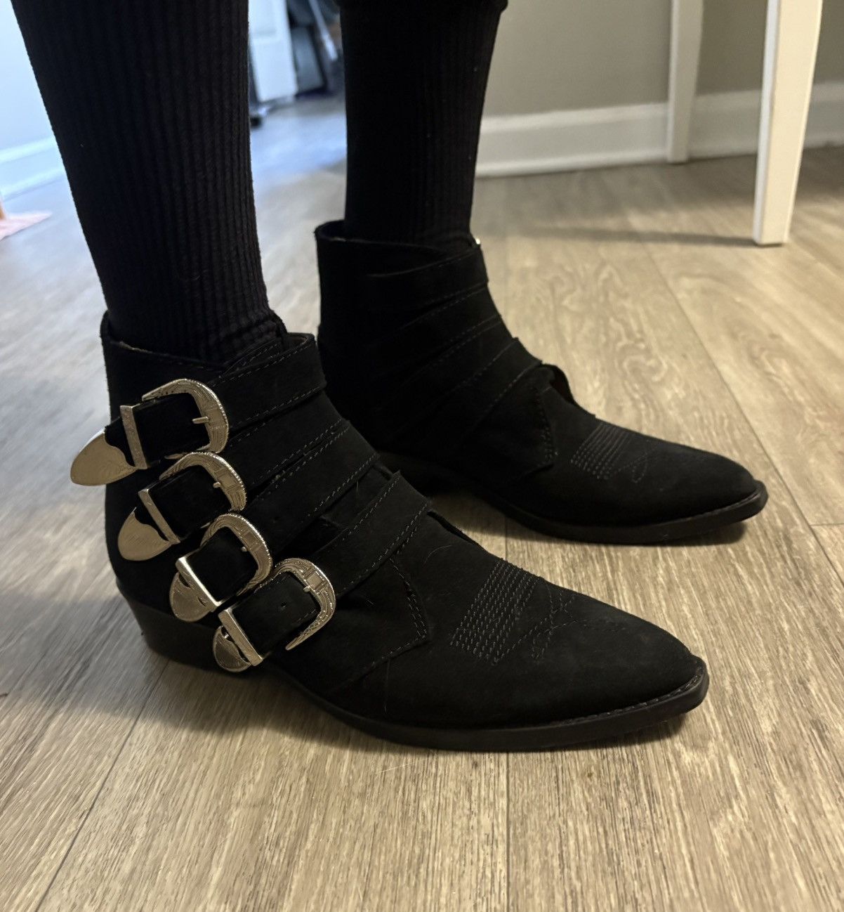 TOGA VIRILIS Black Suede Buckle Boots Size US 7 / EU 40 - 8 Thumbnail