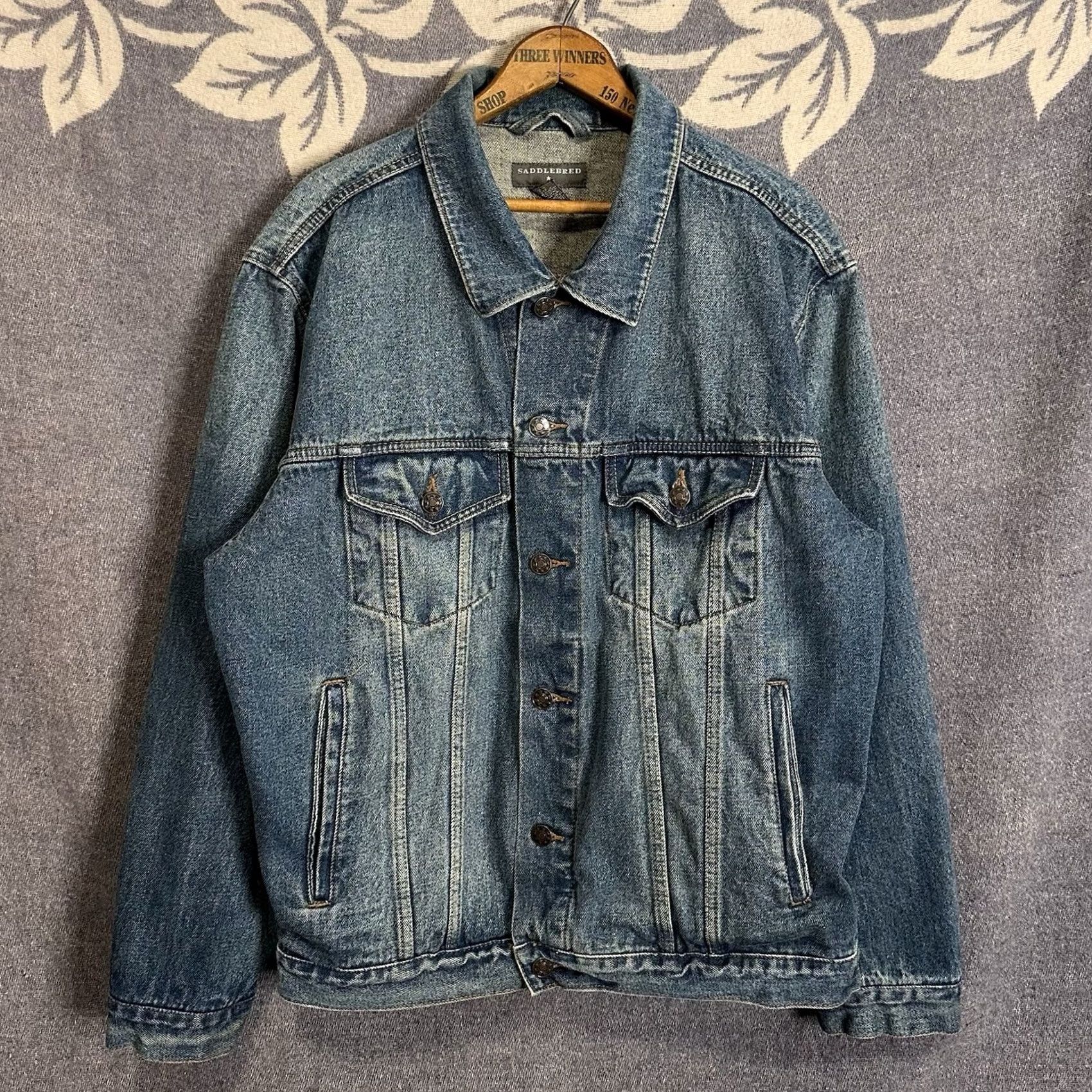 Denime Saddlebred Denim Trucker Jacket Blue Cotton Size L Men’s Jacket Short Button Vintage? No (use measurements) Size US L / EU 52-54 / 3 - 2 Thumbnail