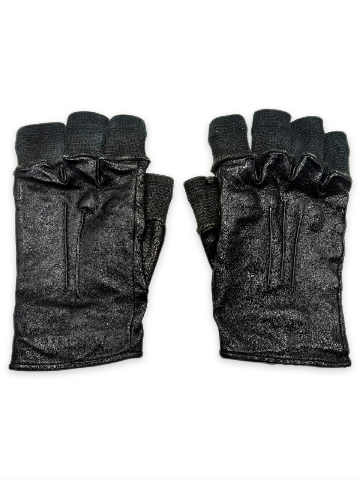 Carol Christian Poell Carol Christian Poell Fingerless Tape Seam Black Leather Disparate Gloves Size ONE SIZE - 4 Thumbnail