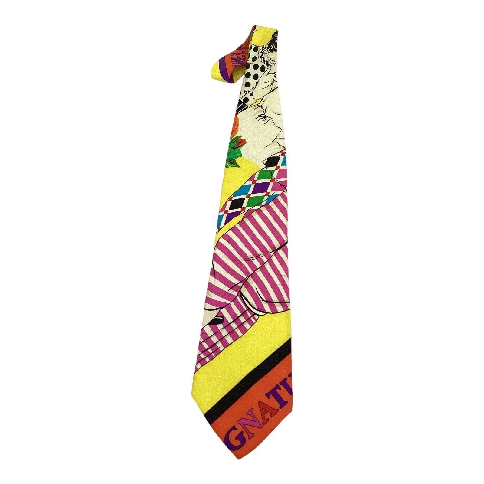 Versace GIANNI VERSACE Yellow Venetian Masquerade Ball Print Silk Ti Size ONE SIZE - 6 Thumbnail