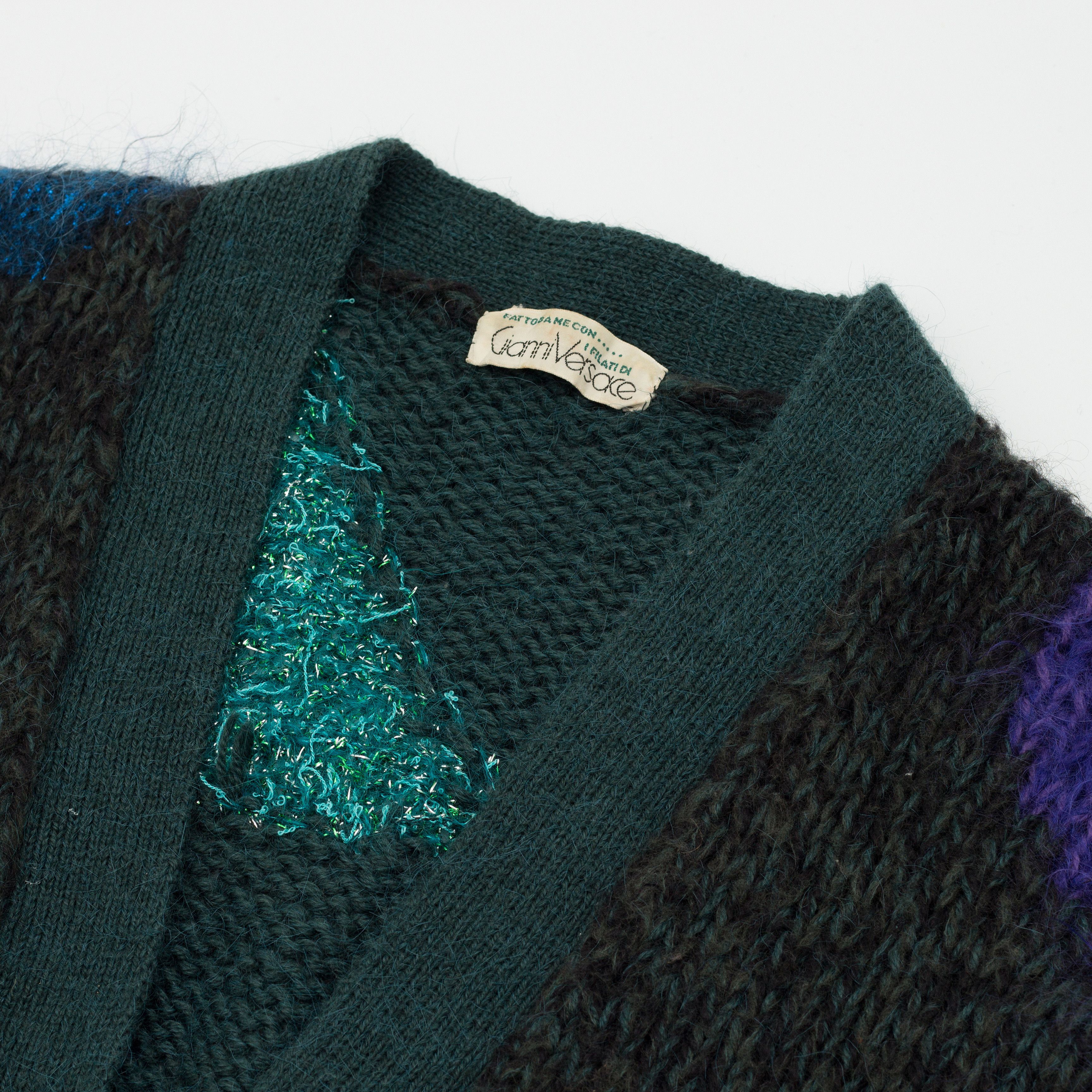 Versace Vintage Handmade Mohair Cardigan Gianni Versace Yarn Tag 80s Size ONE SIZE - 17 Thumbnail
