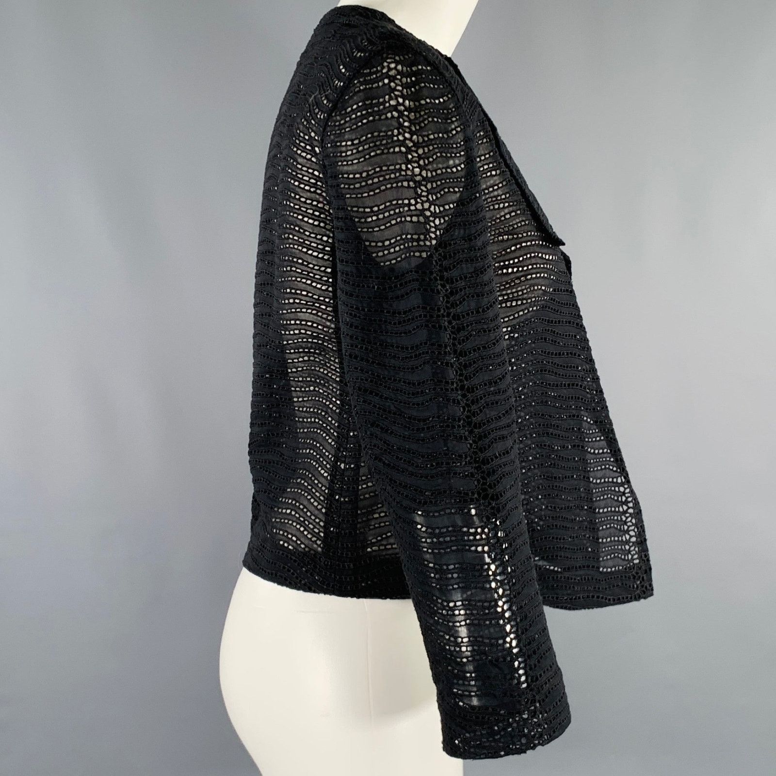 Akris AKRIS Size 6 Black Cotton Eyelet Open Front Jacket Blazer Size M / US 6-8 / IT 42-44 - 3 Thumbnail
