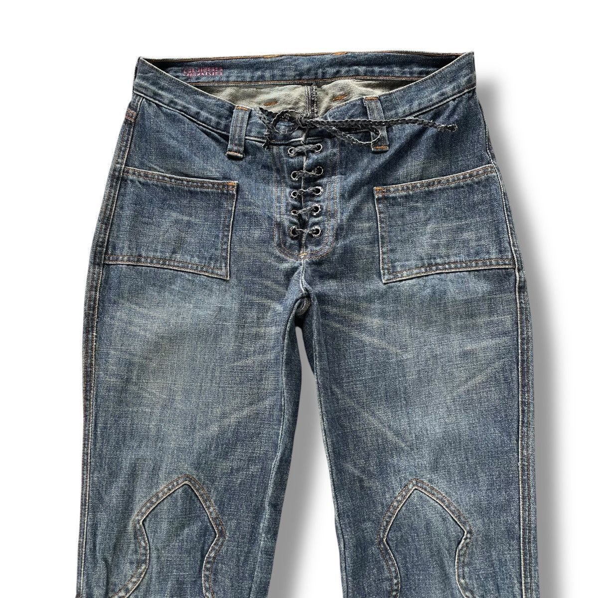 Y2K GUEES LEATHER LACE UP FLARE DENIM PANTS