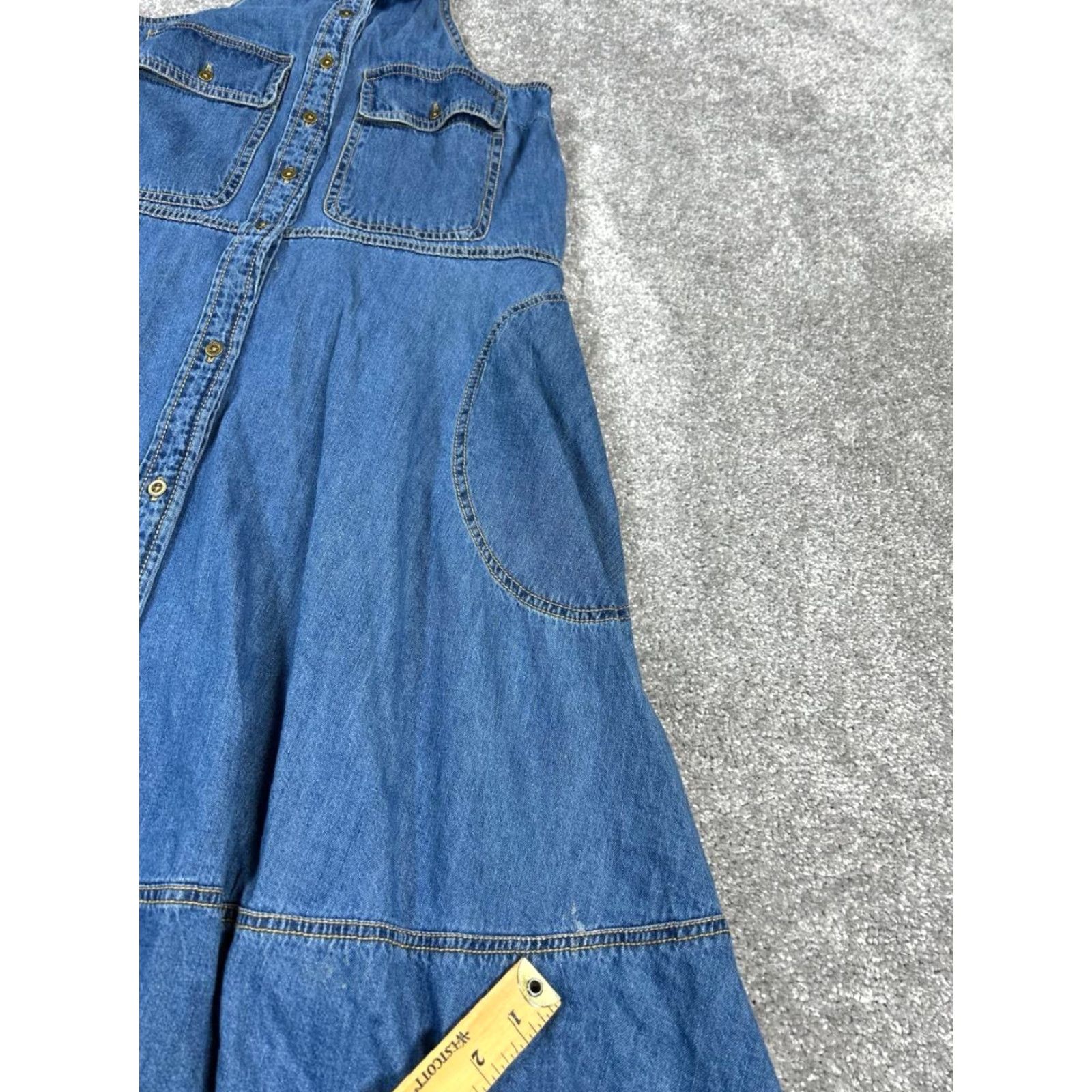 Vintage Pilcro Dress Womens Xxs Blue Cotton Denim Blouson Midi Sleeveless Button Collared Pockets Casual Branded Denim Cotton 2XS Threads Size XXS / US 00 / IT 34 - 6 Thumbnail