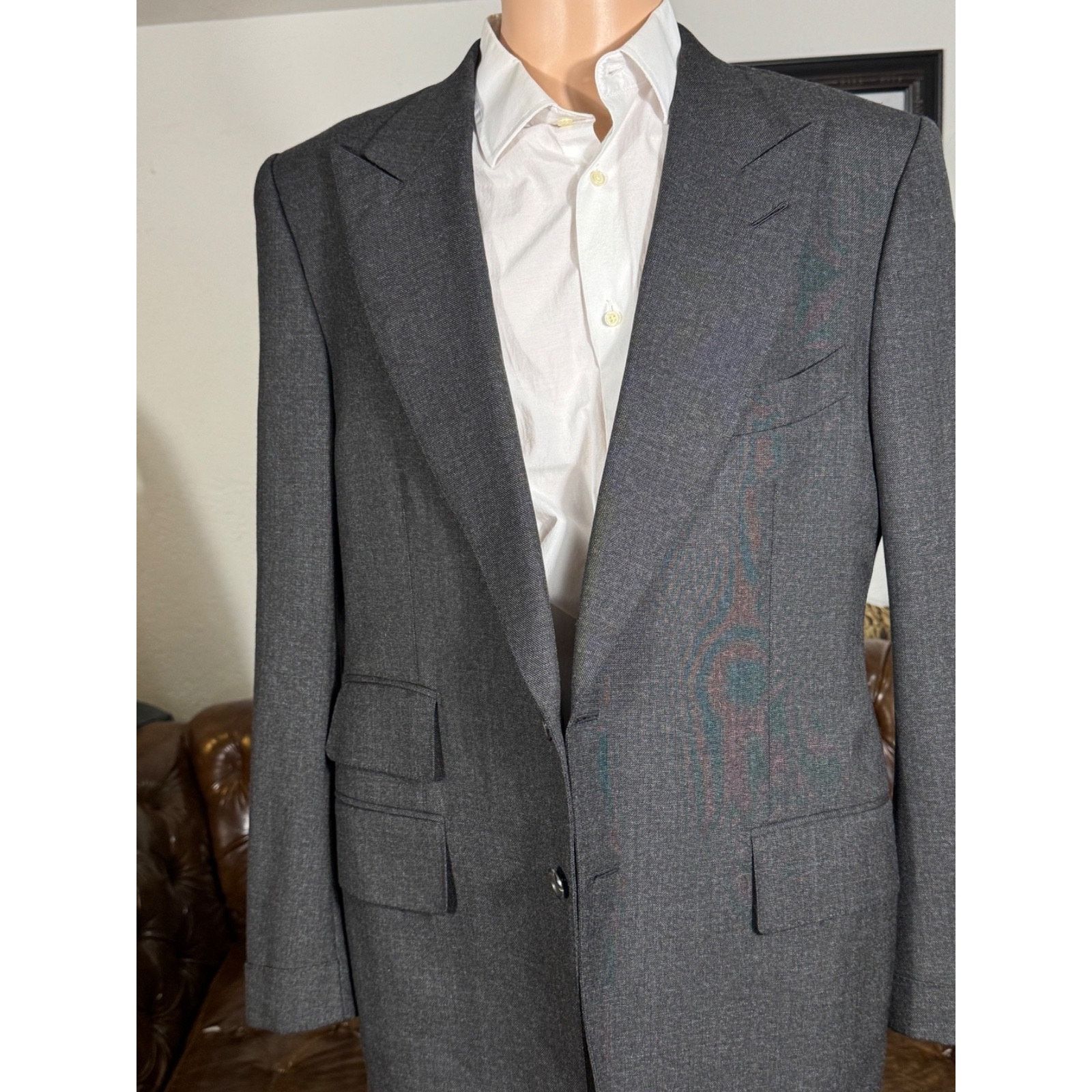 Tom Ford Tom Ford Charcoal Gray Birdseye Wool Blazer Peak Lapel 46R Size 46R - 1 Thumbnail