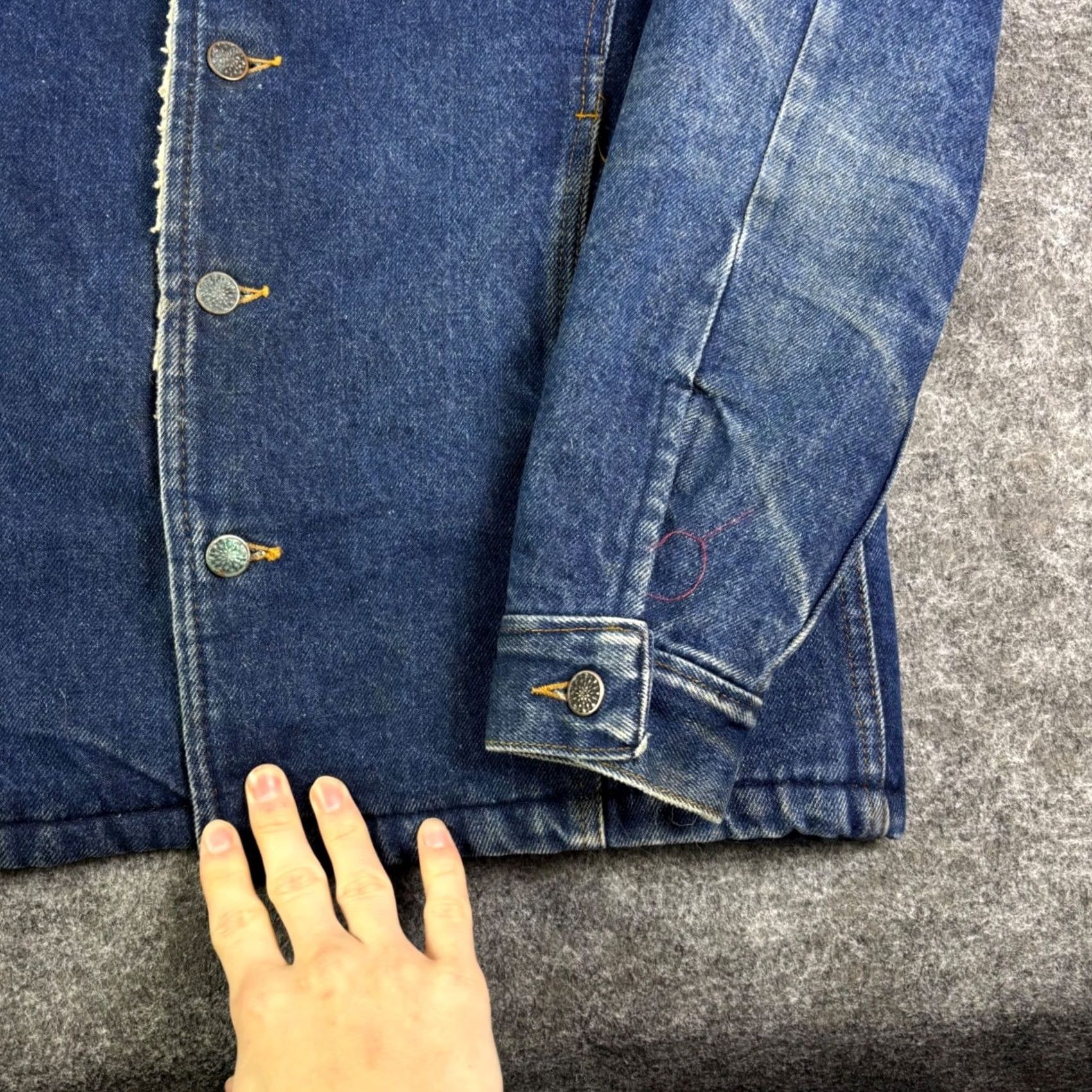 Denime VINTAGE Denim Trucker Jacket Blue Faux Fur Collar Mens Large Jacket/Coat Size US L / EU 52-54 / 3 - 6 Thumbnail