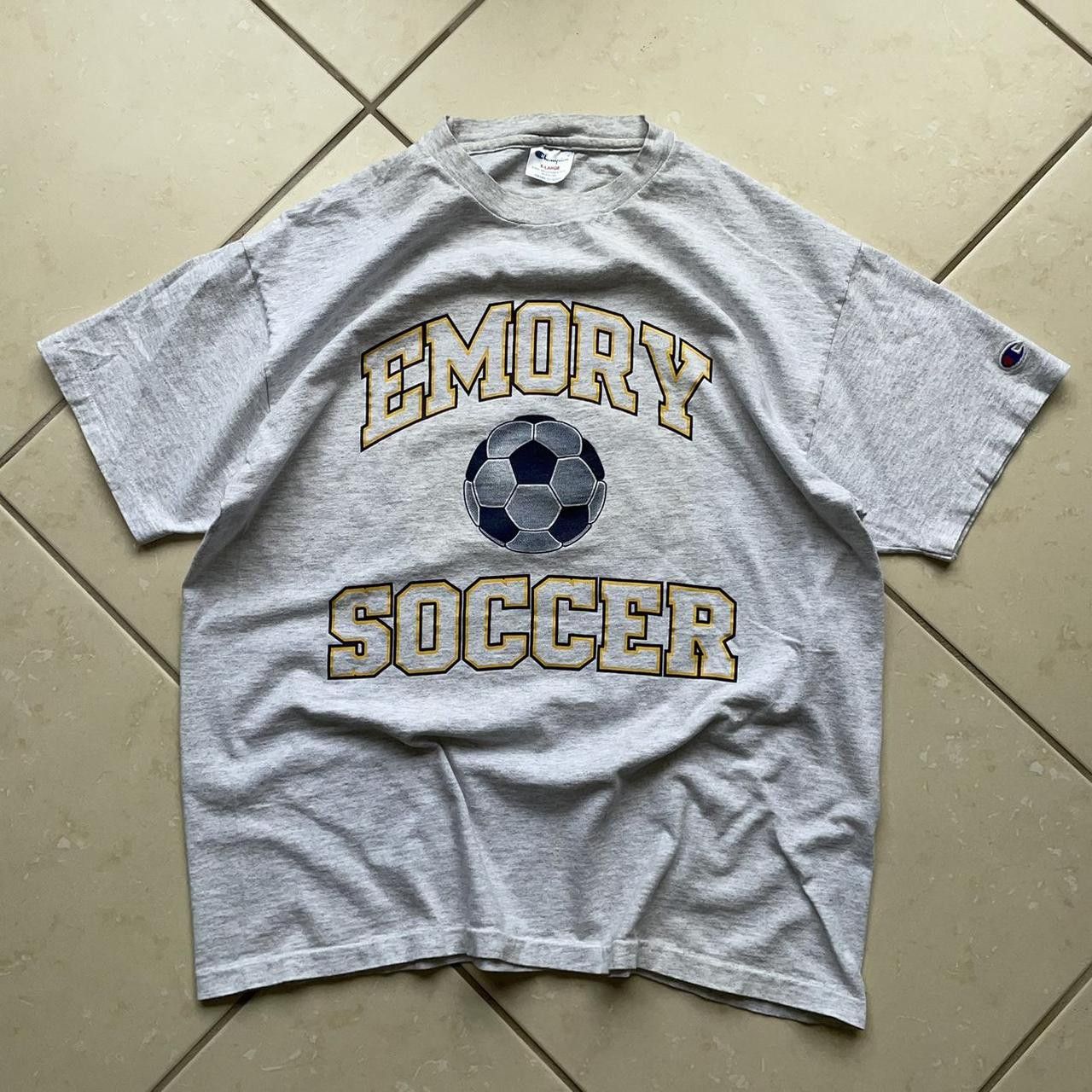Champion × Vintage Vintage 90's Emory Soccer Champion Graphic T-Shirt Size US XL / EU 56 / 4 - 1 Thumbnail