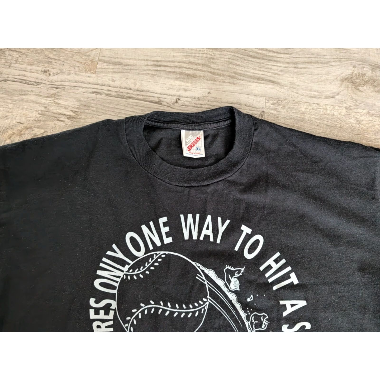 Jerzees VINTAGE Jerzees 50/50 Black T-Shirt XL Crew Neck Short Sleeve Graphic Print Softball Player USA 90s Mens Size US XL / EU 56 / 4 - 4 Thumbnail
