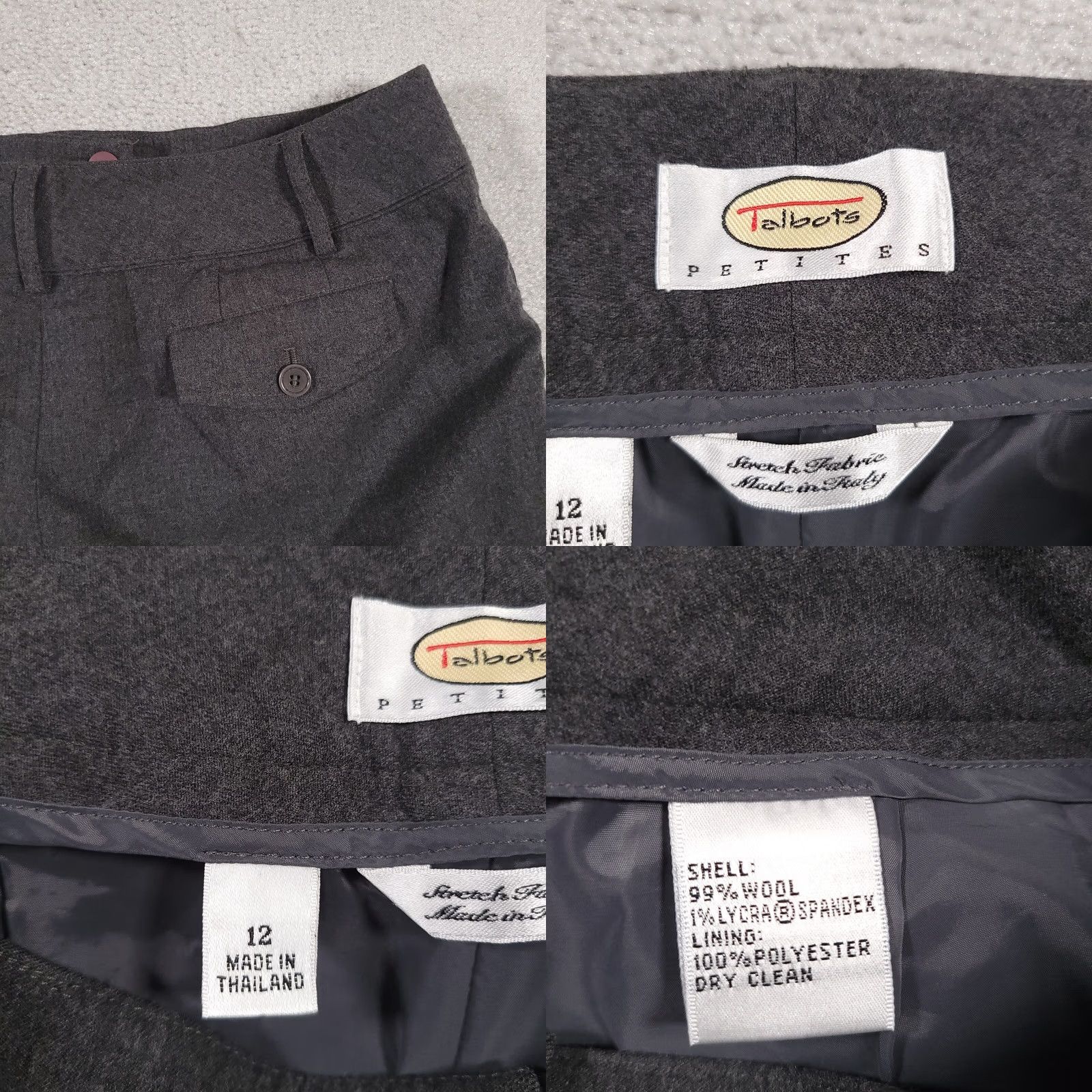 Talbots VINTAGE Talbots Capri Dress Pants Women's 12 Petite Lined Wool Gray Cropped Mid-Rise Size 34" / US 12 / IT 48 - 9 Thumbnail