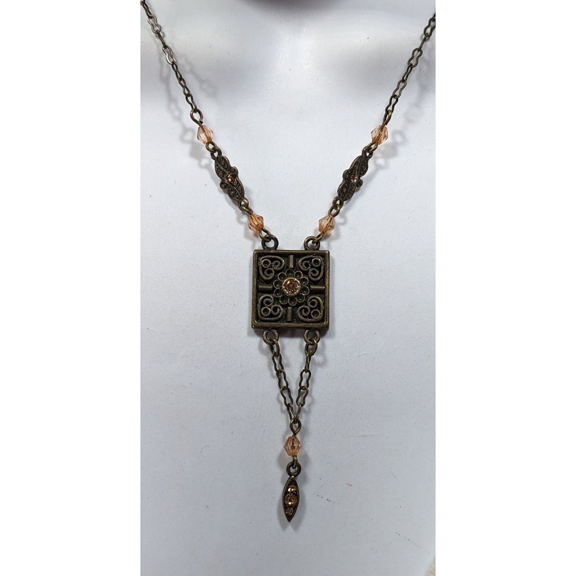 Other Vintage Floral Antiqued Gold Tone Necklace With Champagne Rh Size ONE SIZE - 2 Thumbnail