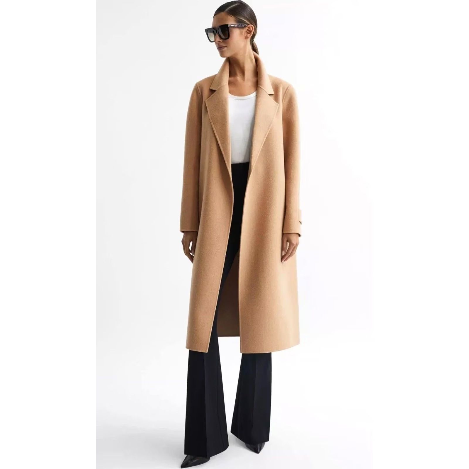 Reiss VINTAGE Reiss Coat Beige 8 UK Long Wool Blend Belted Pockets Women Size M / US 6-8 / IT 42-44 - 2 Thumbnail