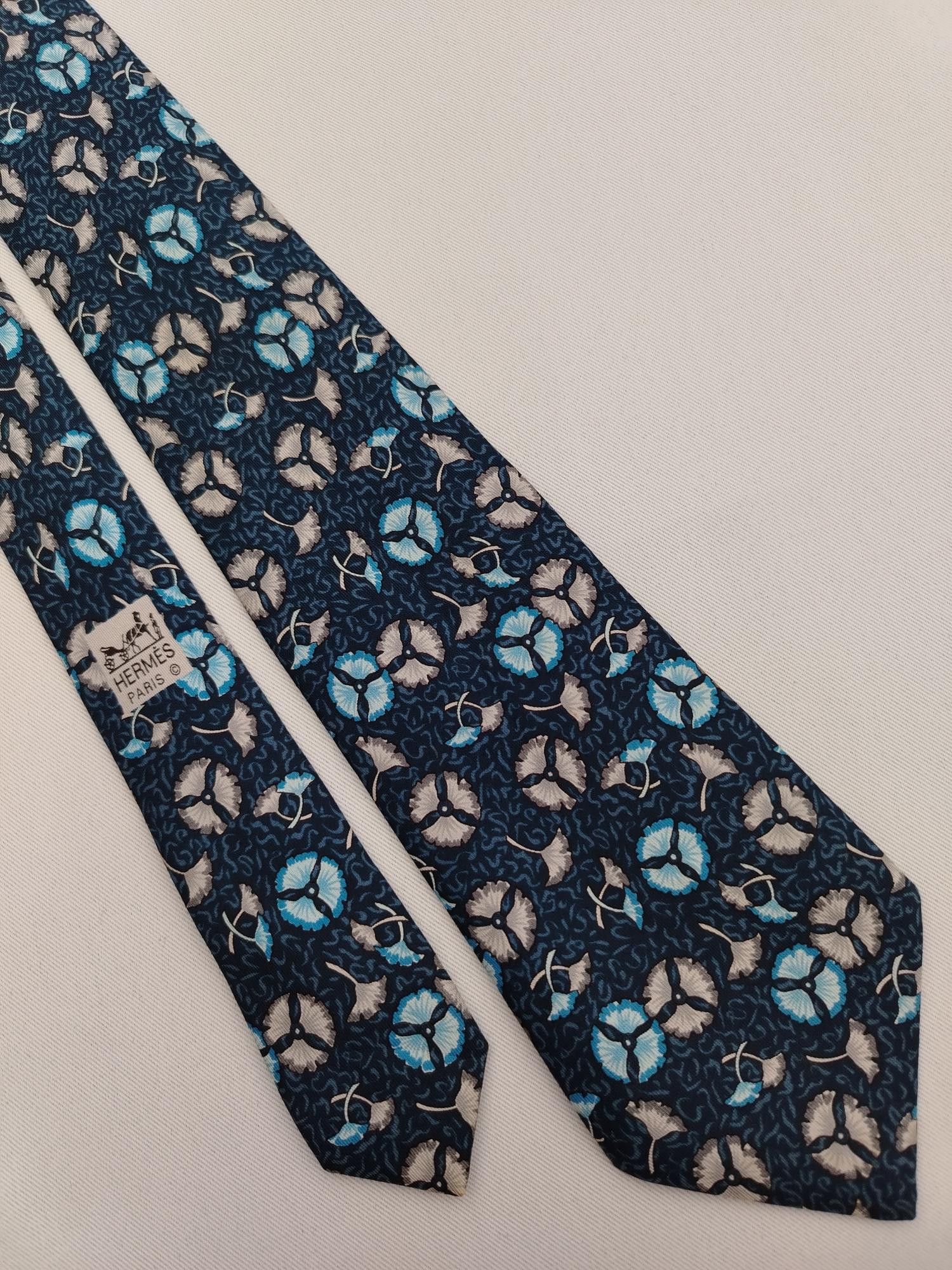 Hermes Hermes Paris 7518 IA Silk Necktie Floral Pattern Men Tie Size ONE SIZE - 4 Thumbnail