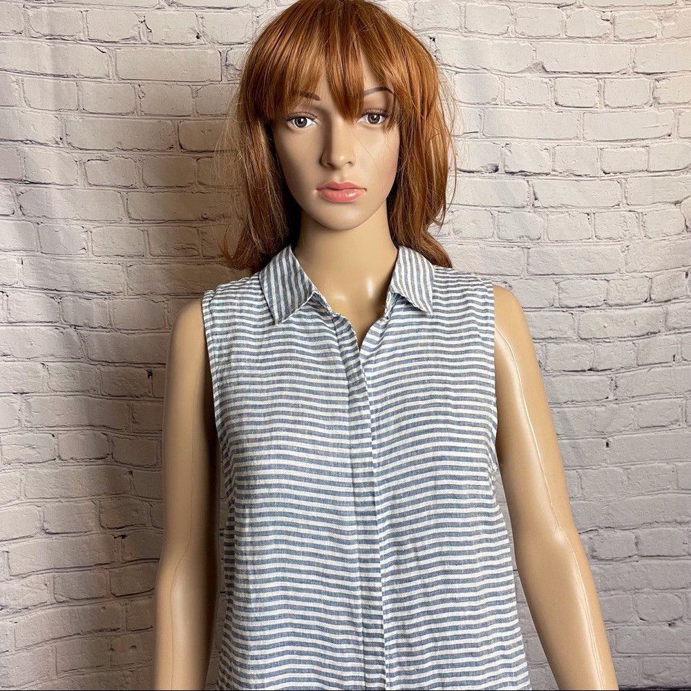 Elie Tahari NWT New Tahari Linen Striped Button Sleeveless Shirt Size S Size S / US 4 / IT 40 - 4 Thumbnail