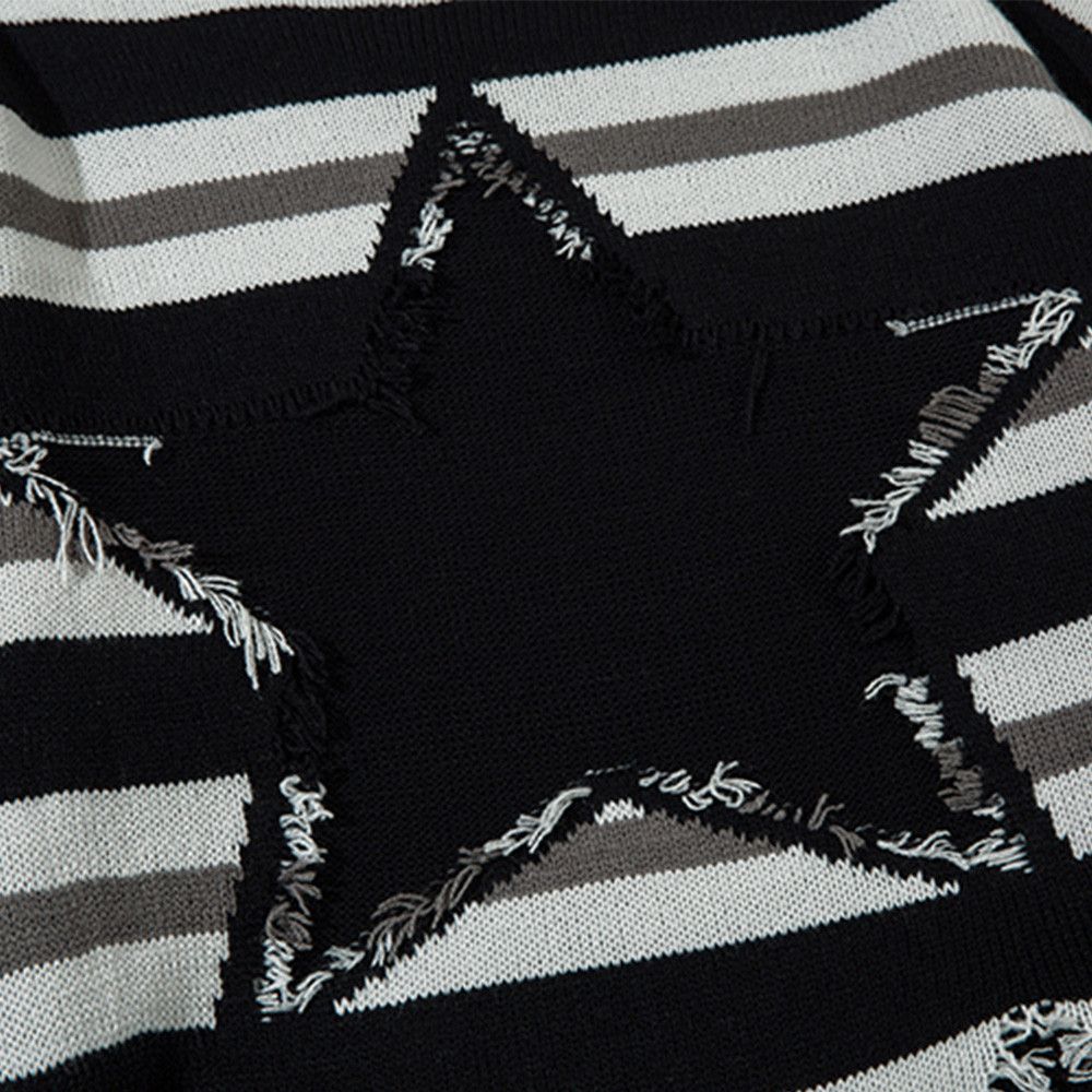 Vintage Men's loose raw edge star striped crew neck sweater Size US M / EU 48-50 / 2 - 4 Thumbnail
